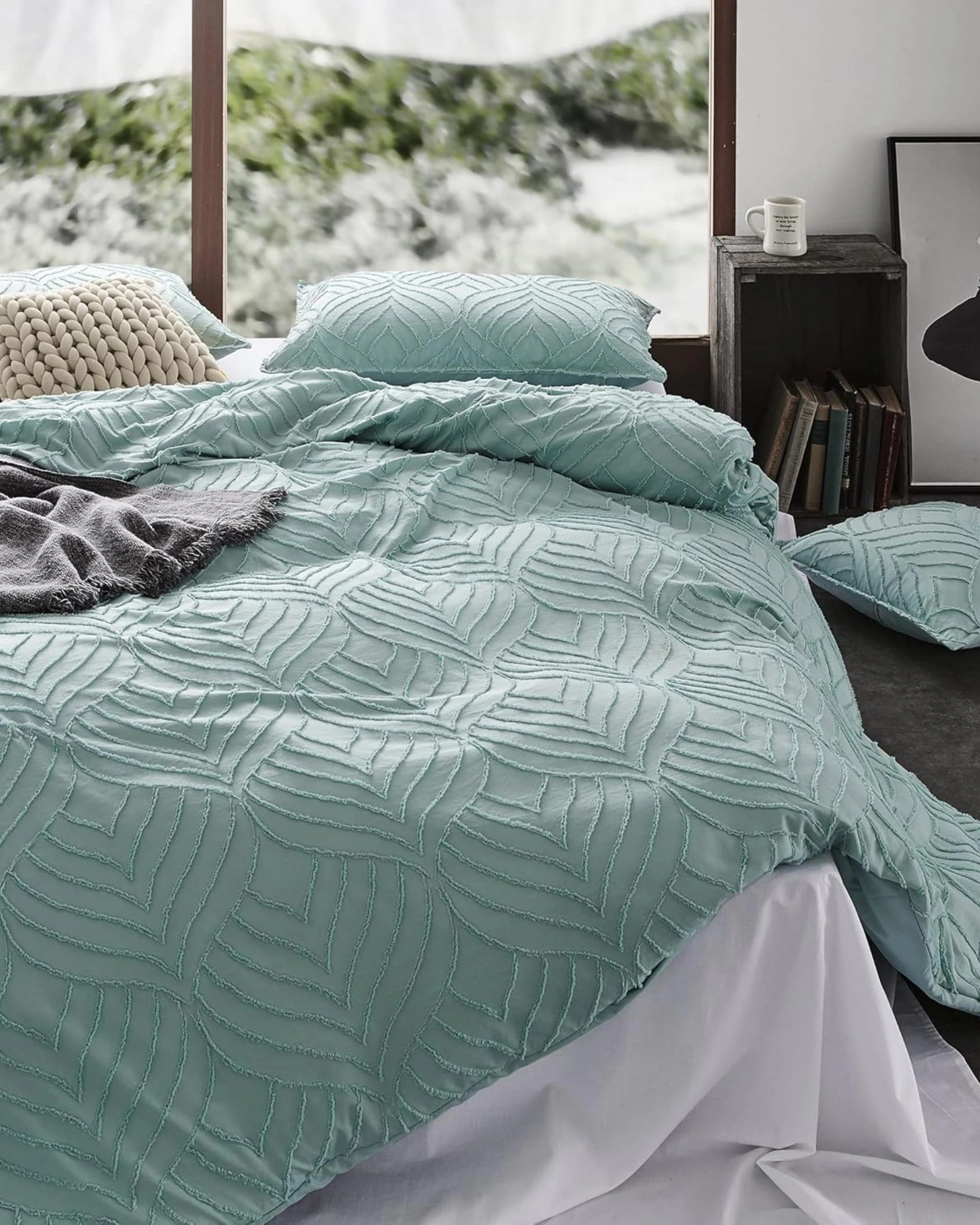 1 CleverPolly Premium Brushed Microfibre Tufted Quilt Cover Set - Double Bed - Sage Green, 1 of 7