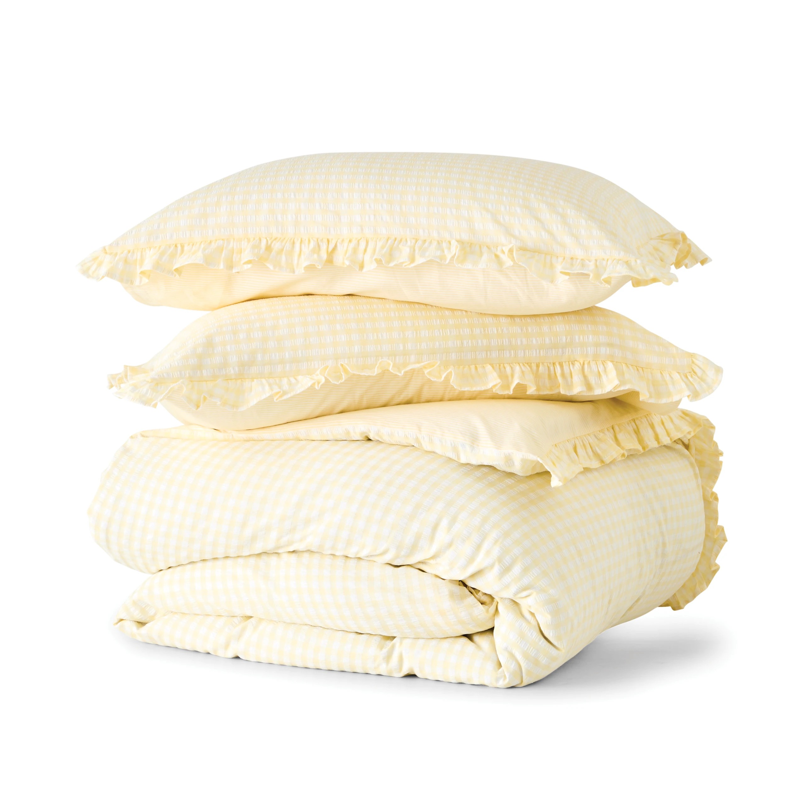 6 Gingham Ruffle Cotton Reversible Quilt Cover Set - Super King Bed, Butter, 6 of 7