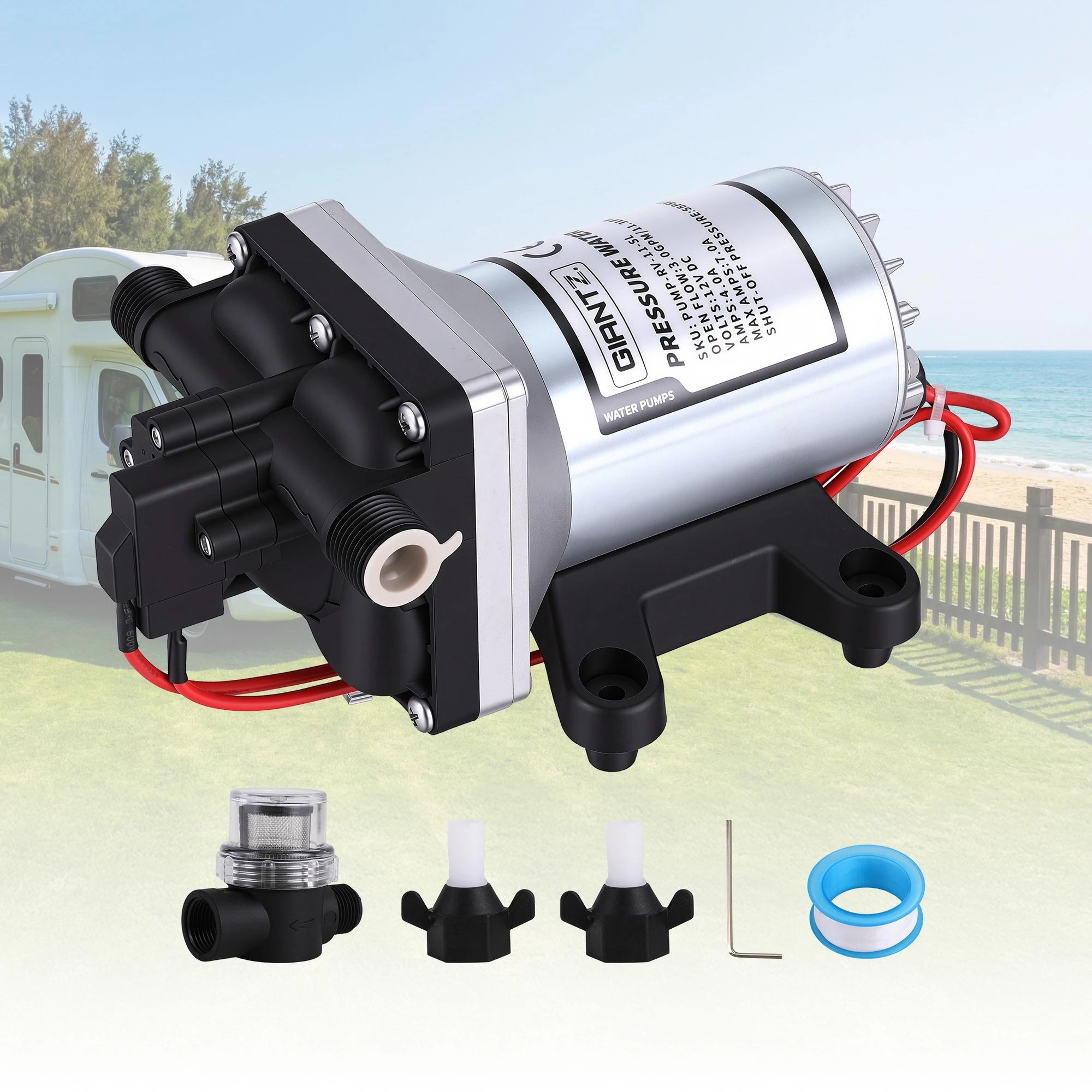 5 Giantz 12V Water Pump High Pressure Fast Self Priming 11.3L with Auto Switch for RV Caravan Boat - Silver, 5 of 5
