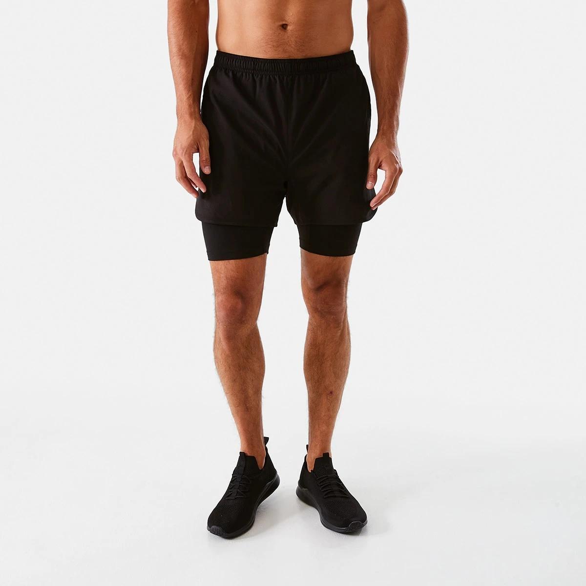 6 Active Mens Dual Layer Shorts BLACK, 6 of 7