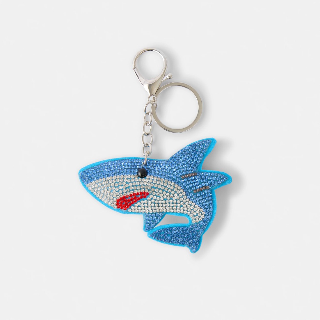 1 Sparkly Shark Charm Keyring - Silver Tone and Blue, 1 of 3