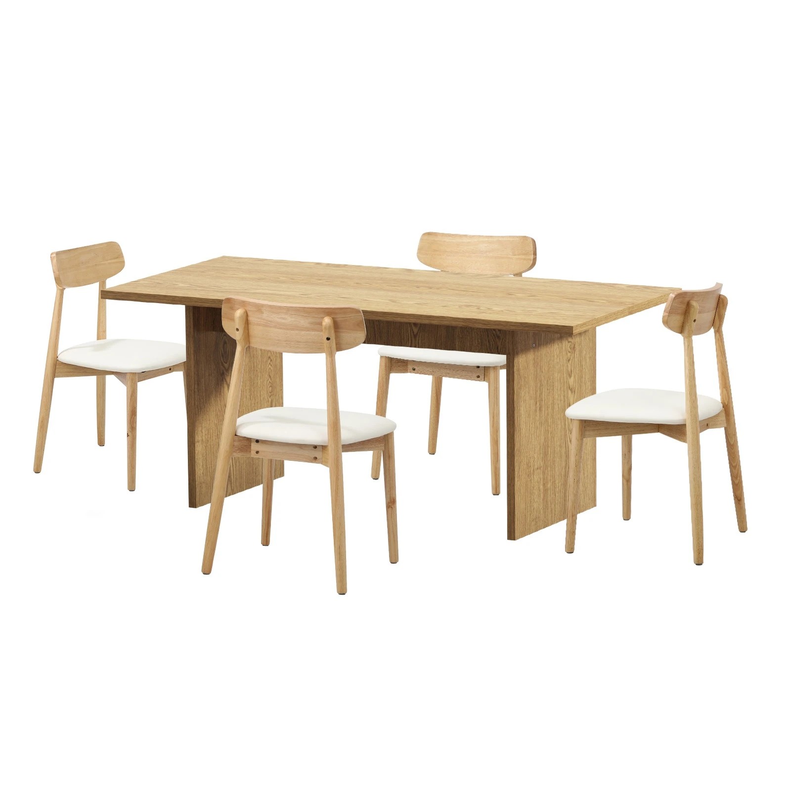 1 Oikiture 4-Seater Dining Table and Chairs Wooden Furniture Set - Natural, 1 of 9