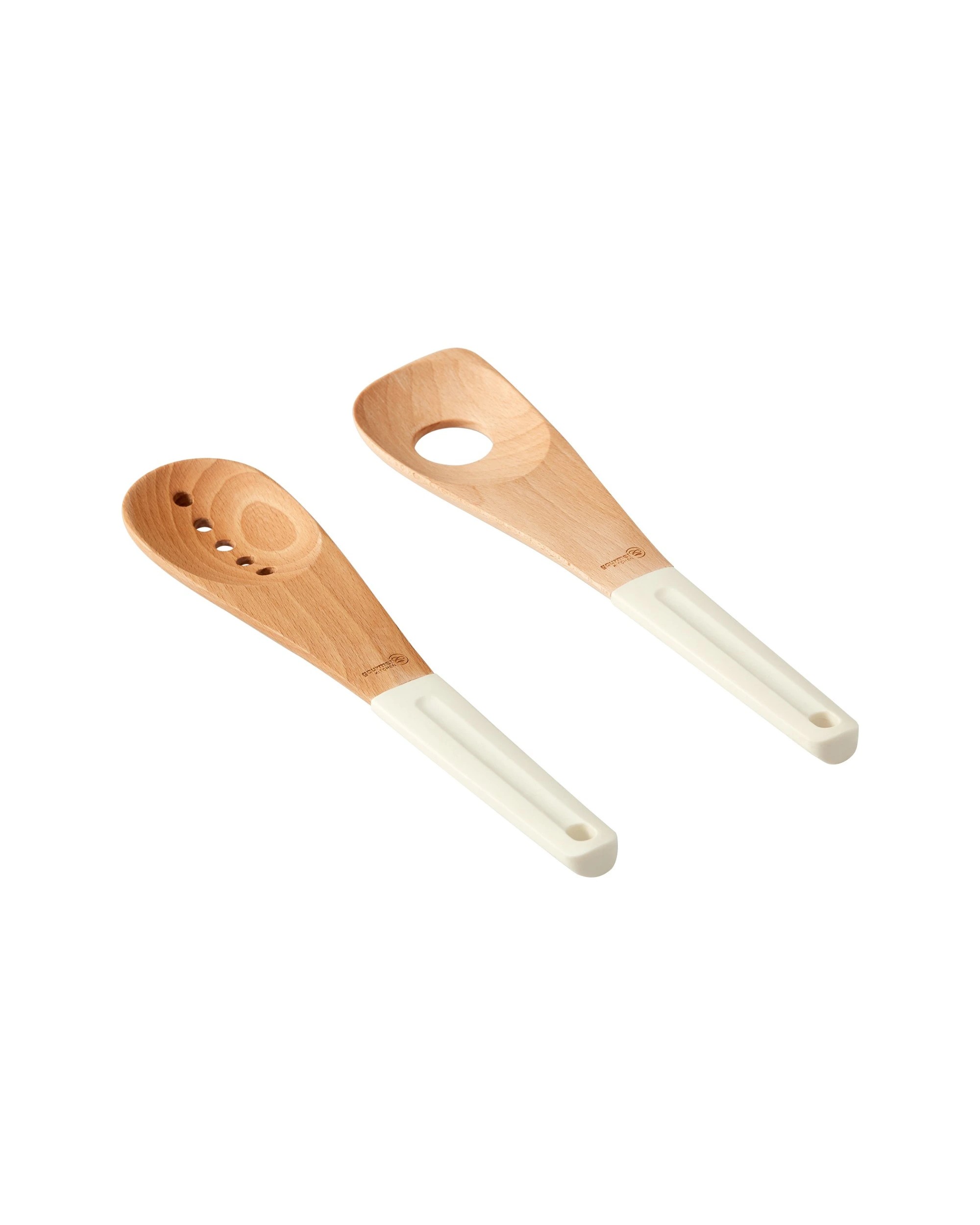 2 Gourmet Kitchen 2 Piece Modern Beech Wood Spoon Set with Silicone Grip - White, 2 of 7