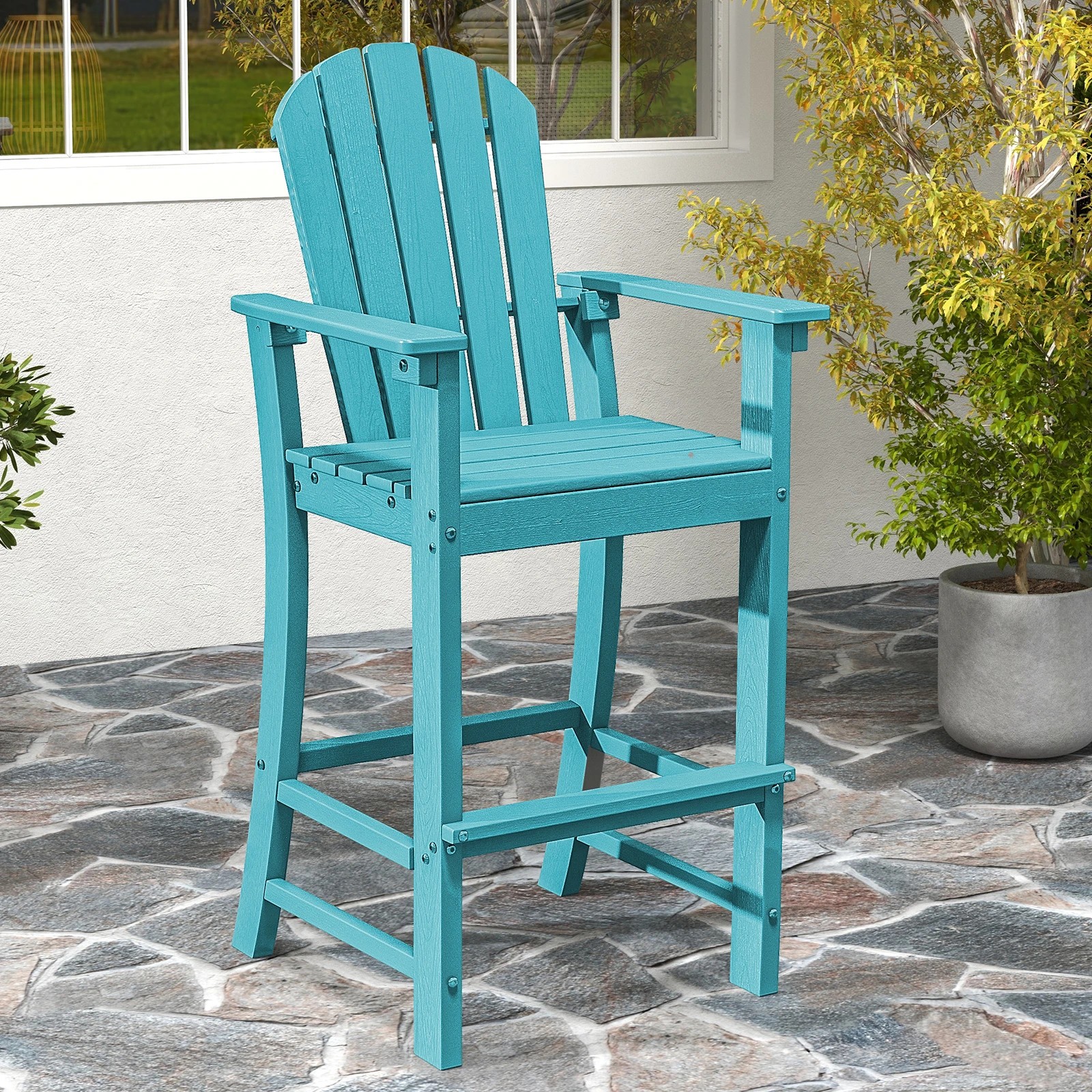 3 Costway 1.33M Tall HDPE Bar Stool Outdoor Adirondack Chair w/Footrest, 3 of 3