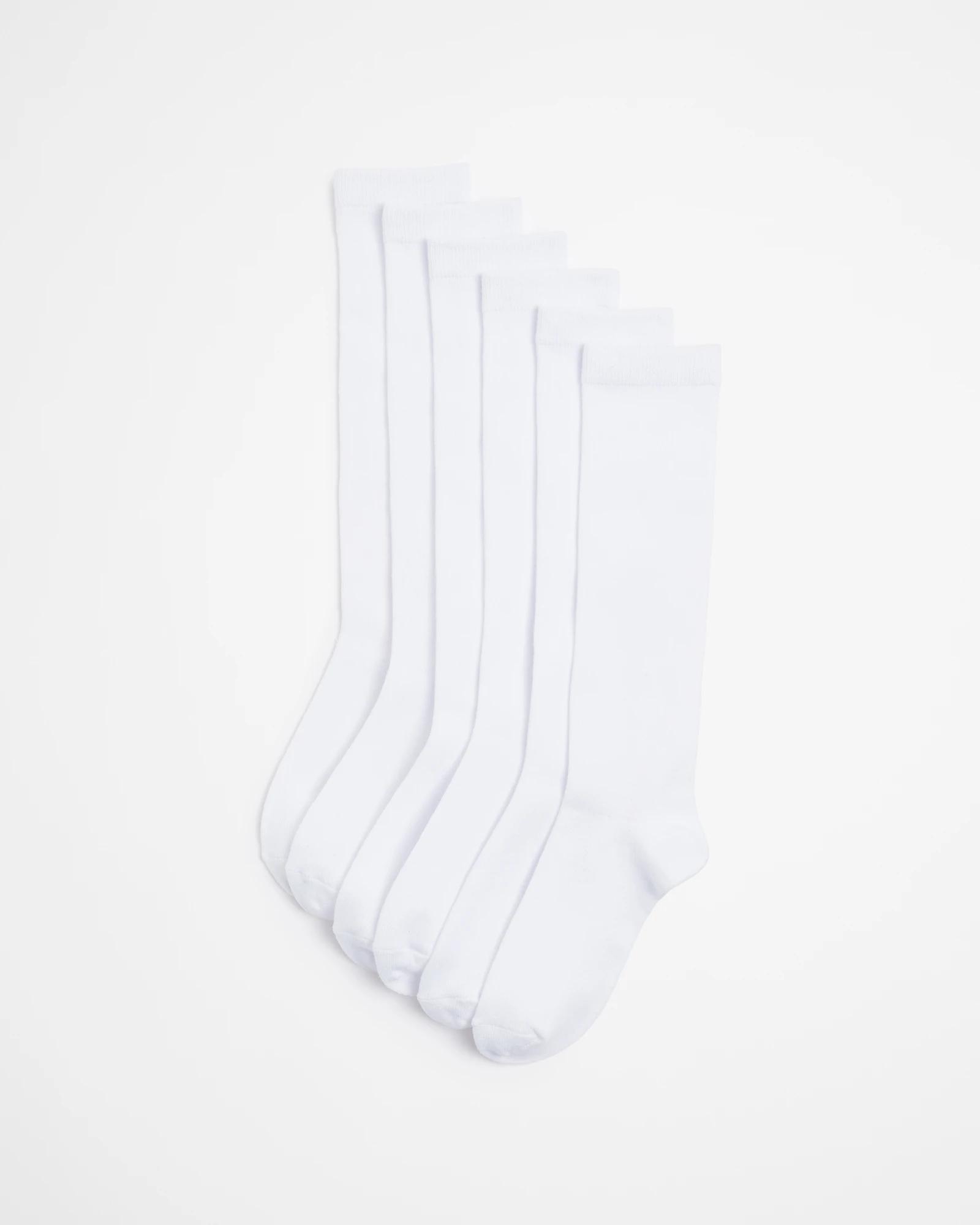 1 Kids School Knee High Socks 6 Pack - Maxx WHITE, 1 of 3