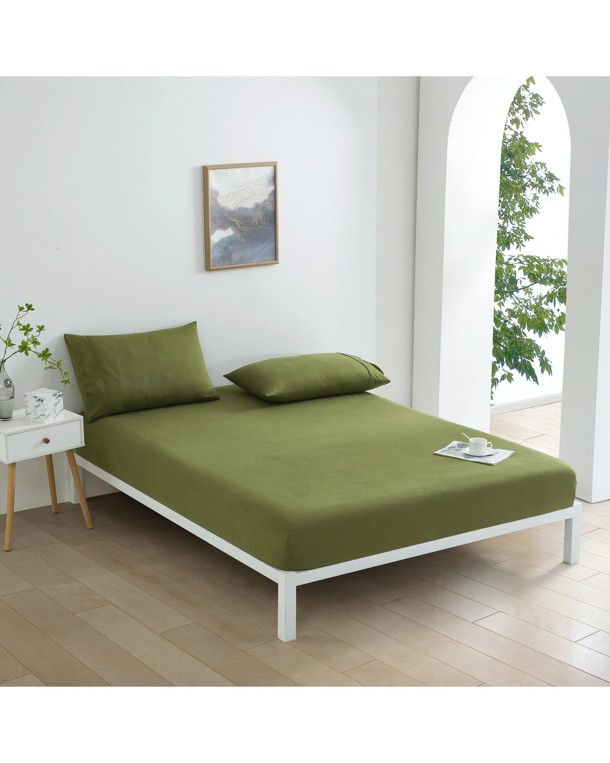 1 Dreamaker Micro Flannel Combo Fitted Sheet Set - King Single Bed - Olive, 1 of 7