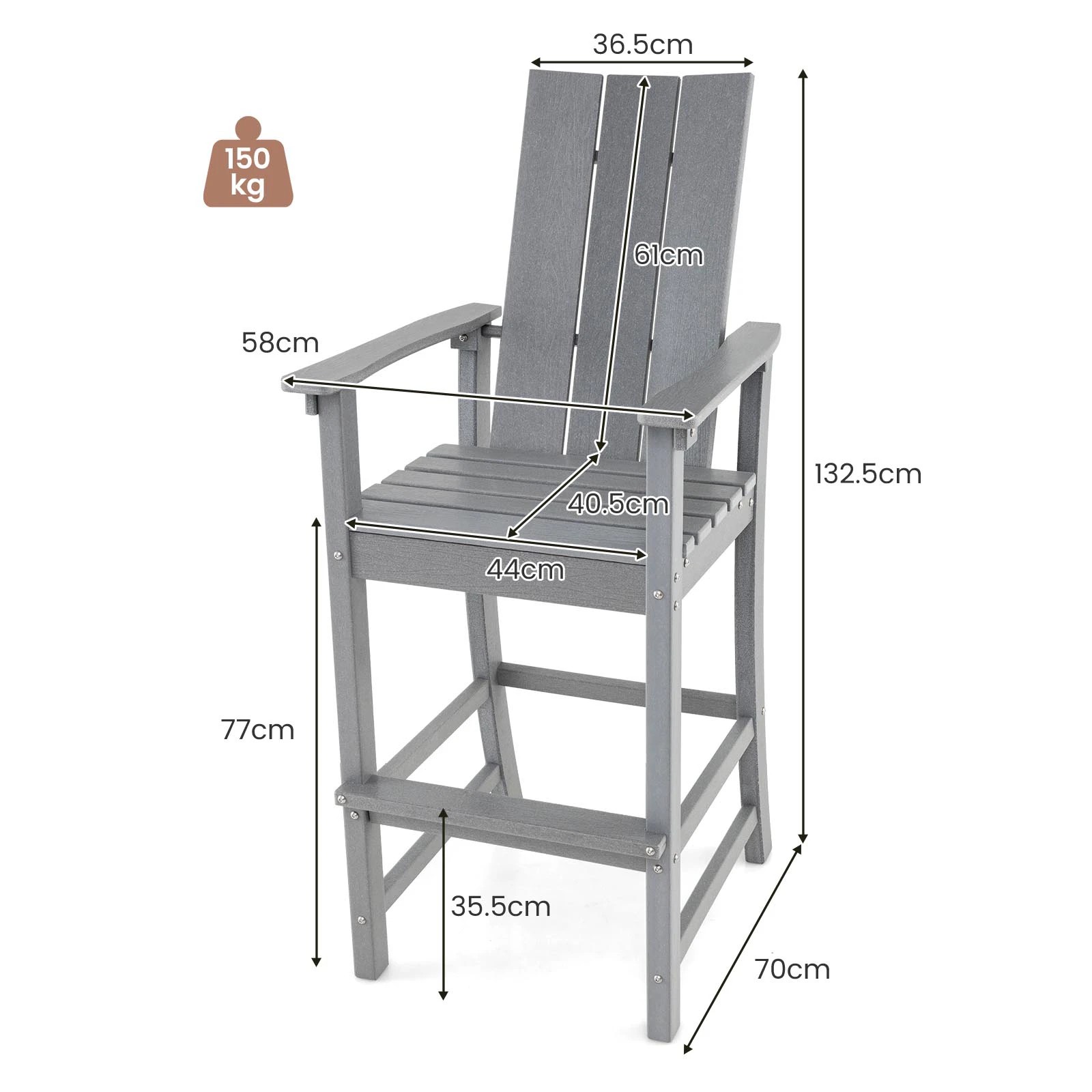 2 Costway Tall Adirondack Chair Outdoor Bar Stool Patio Bistro Chair Backyard & Garden, 2 of 3