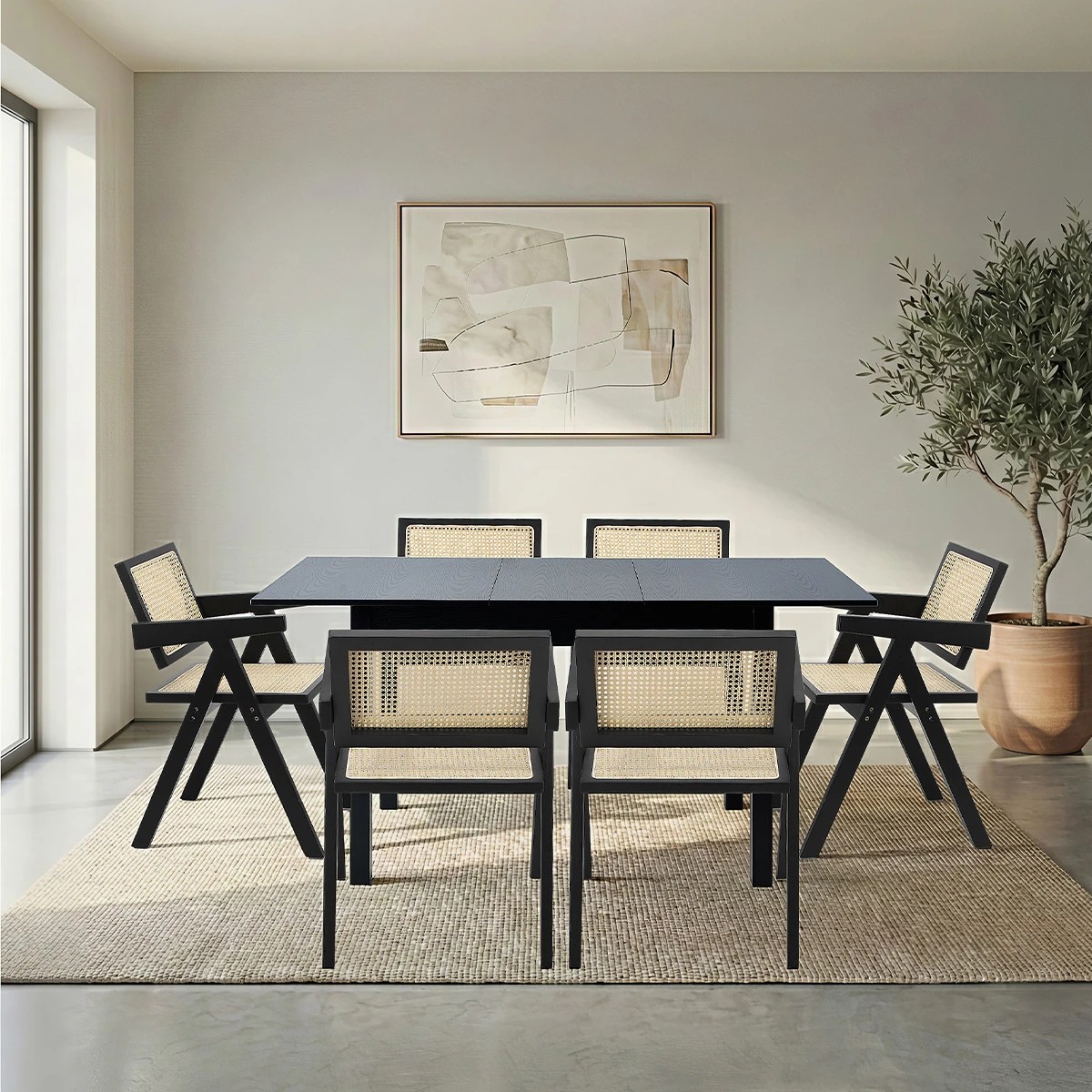 8 Oikiture 7pc Extenable Dining Table and Chairs Wooden Dining Set Ratten - Black, 8 of 10