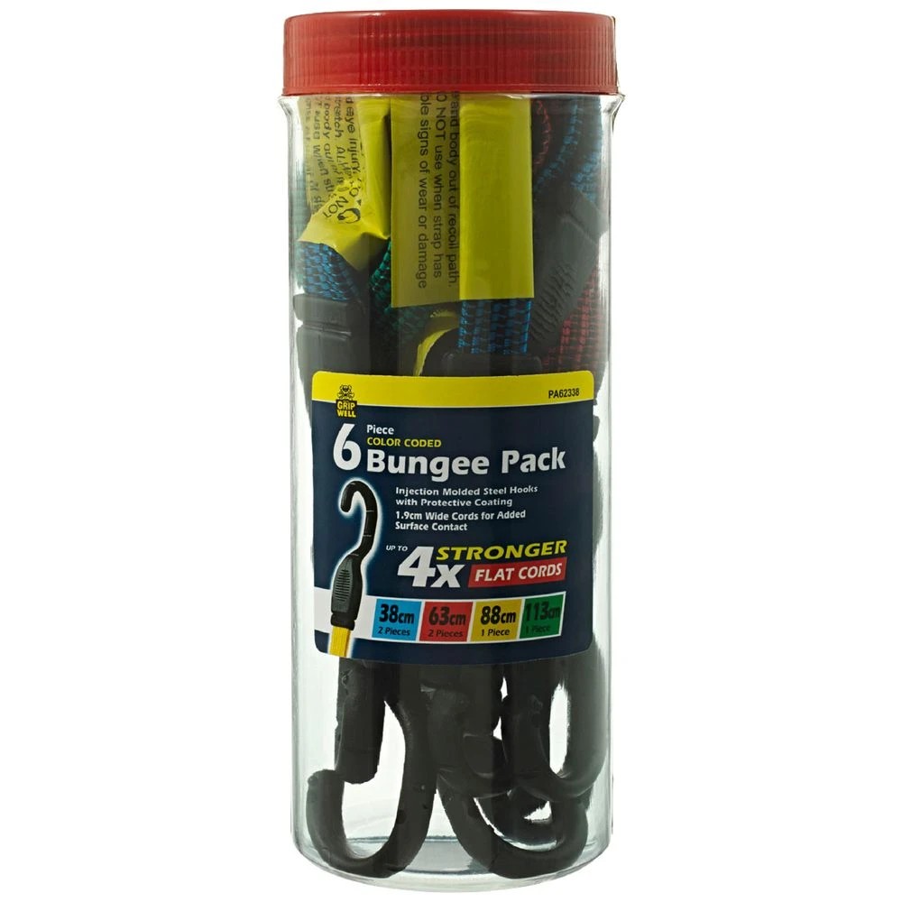 1 Gripwell Flat Bungee Straps Assorted 6 Pack, 1 of 2
