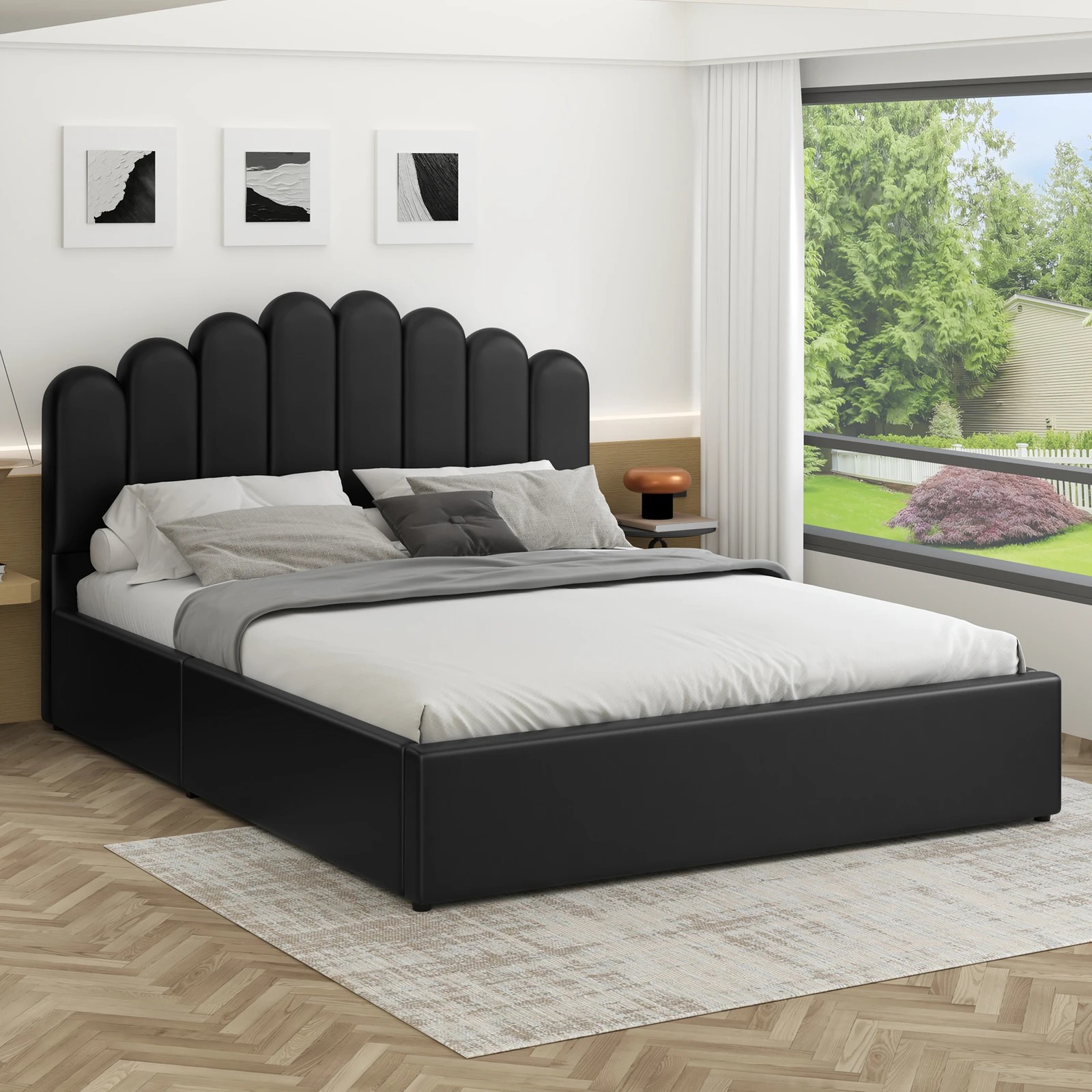 2 Alfordson Bed Frame Double Size Gas Lift Storage Base Wooden Milton - Black, 2 of 10