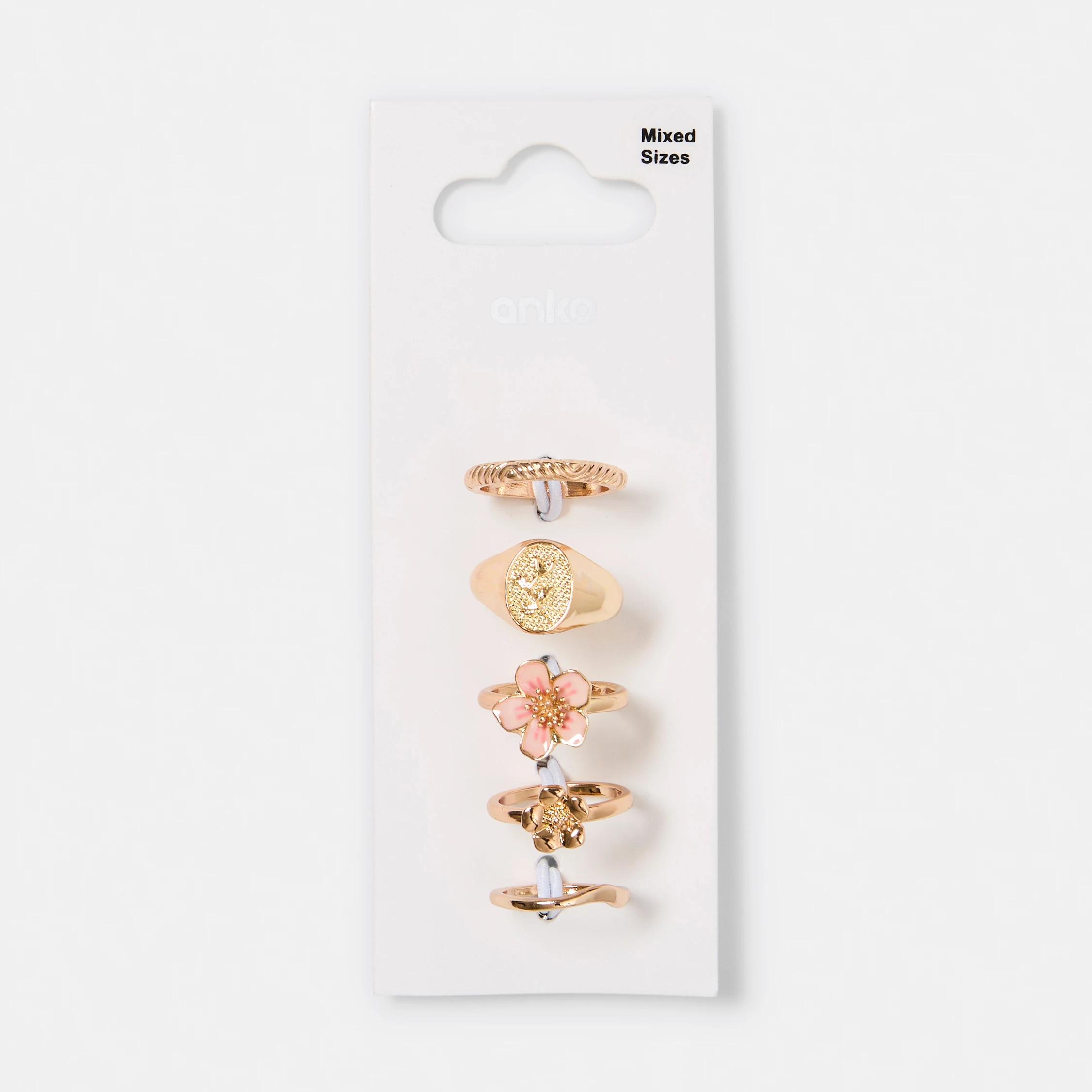 5 5 Pack Floral Rings - Pink and Gold Tone GOLD, 5 of 5