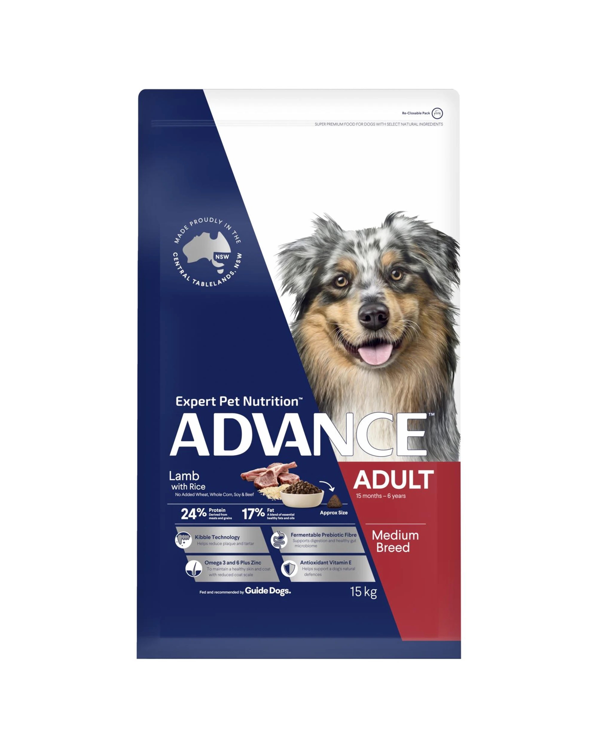 2 Advance Adult Medium Breed Dry Dog Food Lamb w/ Rice 15kg, 2 of 3
