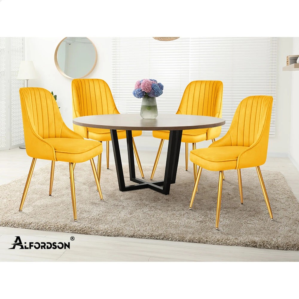 10 Alfordson 2x Dining Chairs Kitchen Accent Lounge Padded Tufted Seat Velvet - Yellow, 10 of 10