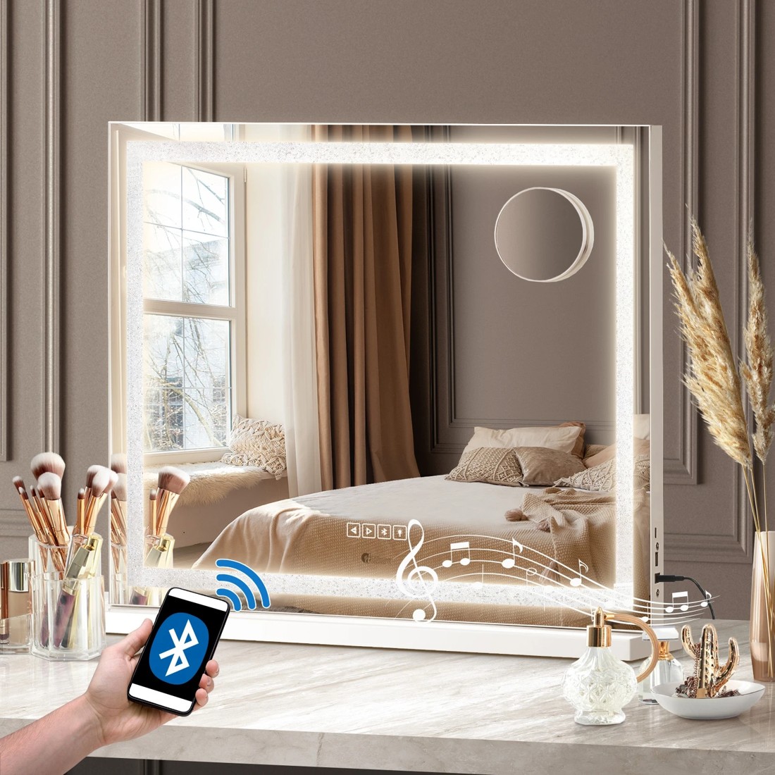2 Oikiture Bluetooth Hollywood Led Makeup Mirror 58x49cm Crystal Vanity Mirrors
 - White, 2 of 7