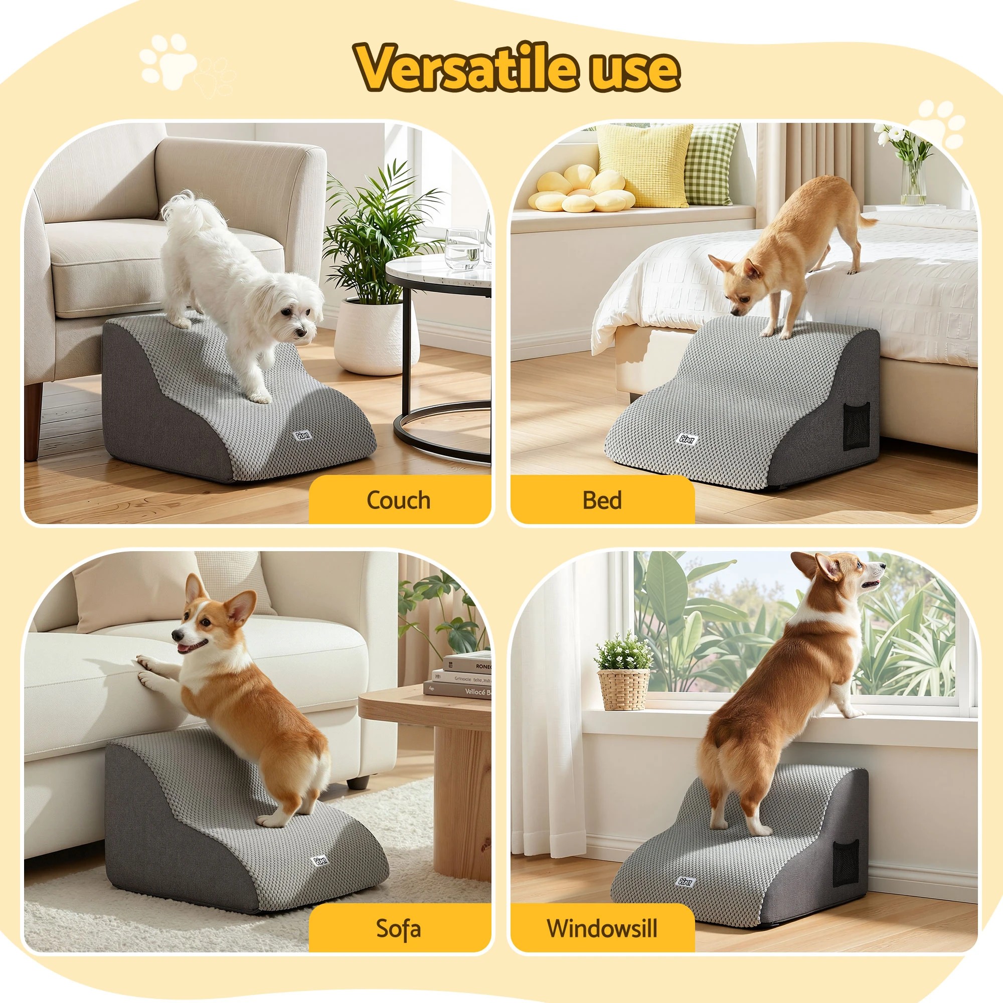 5 i.Pet Dog Ramp 2 Steps For Small Dogs Bed Sofa Car Foam Non-Slip Pet Cat - Grey, 5 of 5