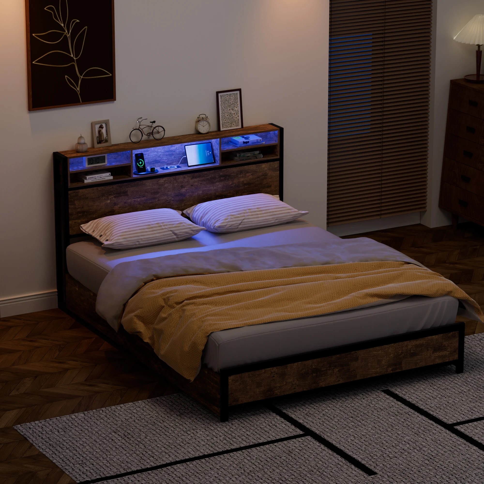 7 Levede King Bed Frame with LED and Charging Station, 7 of 9