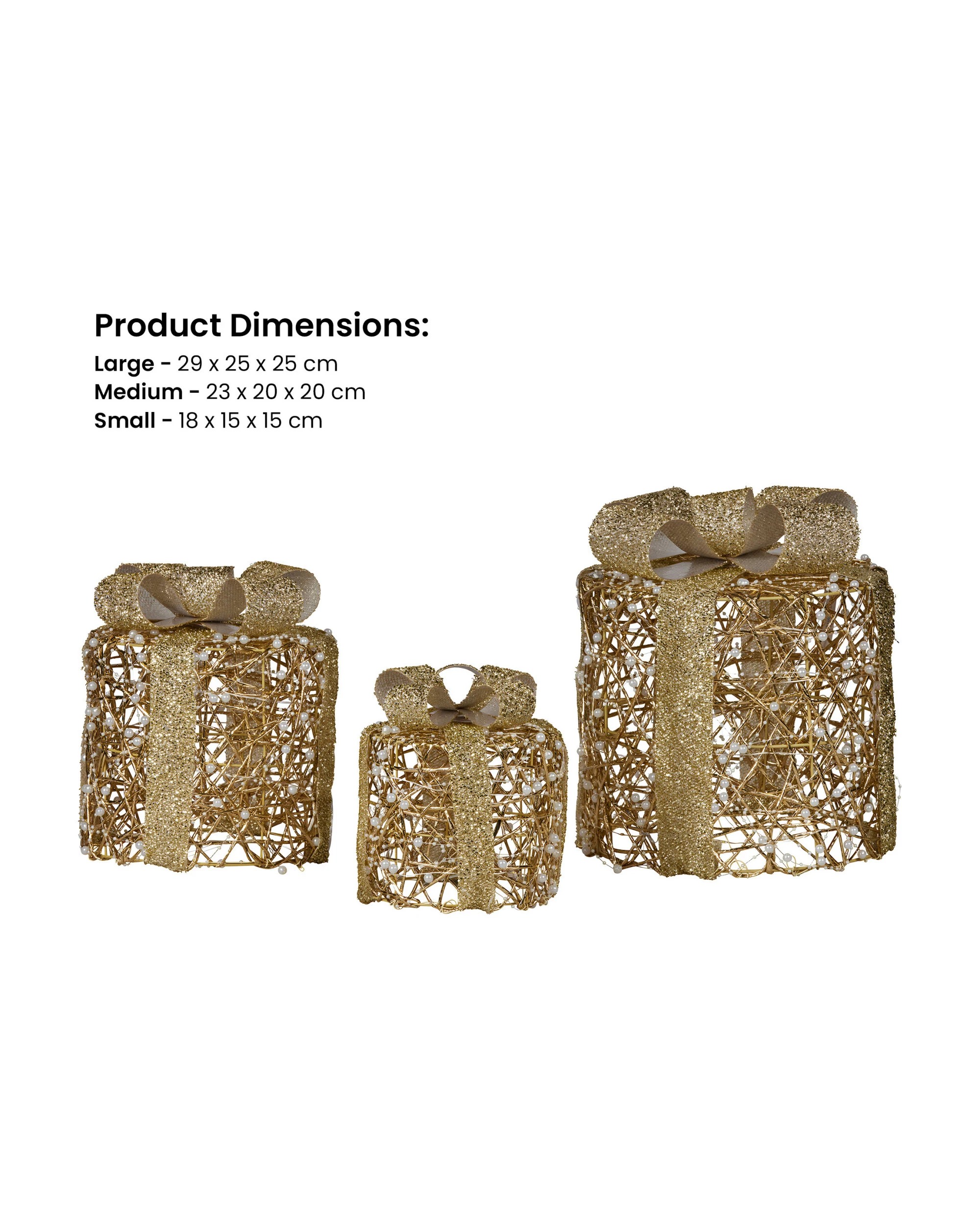 2 Christabelle Set Of 3 Golden Christmas Gift Boxes Led Lights Indoor Holiday Decoration Ornament, 2 of 7