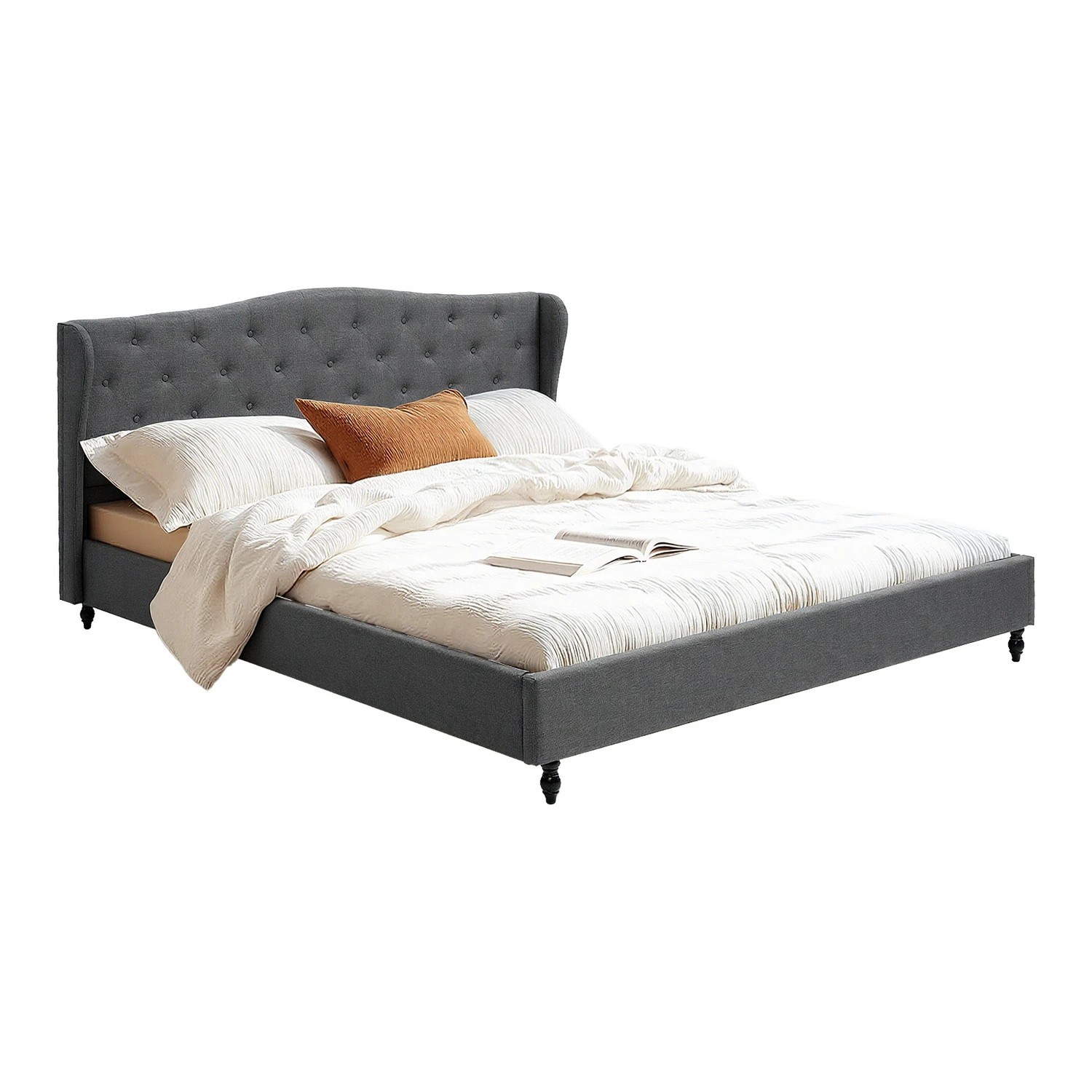 1 Artiss King Bed Frame with Wingback Headboard  Linen Upholste Platform Bed Base - Grey, 1 of 6