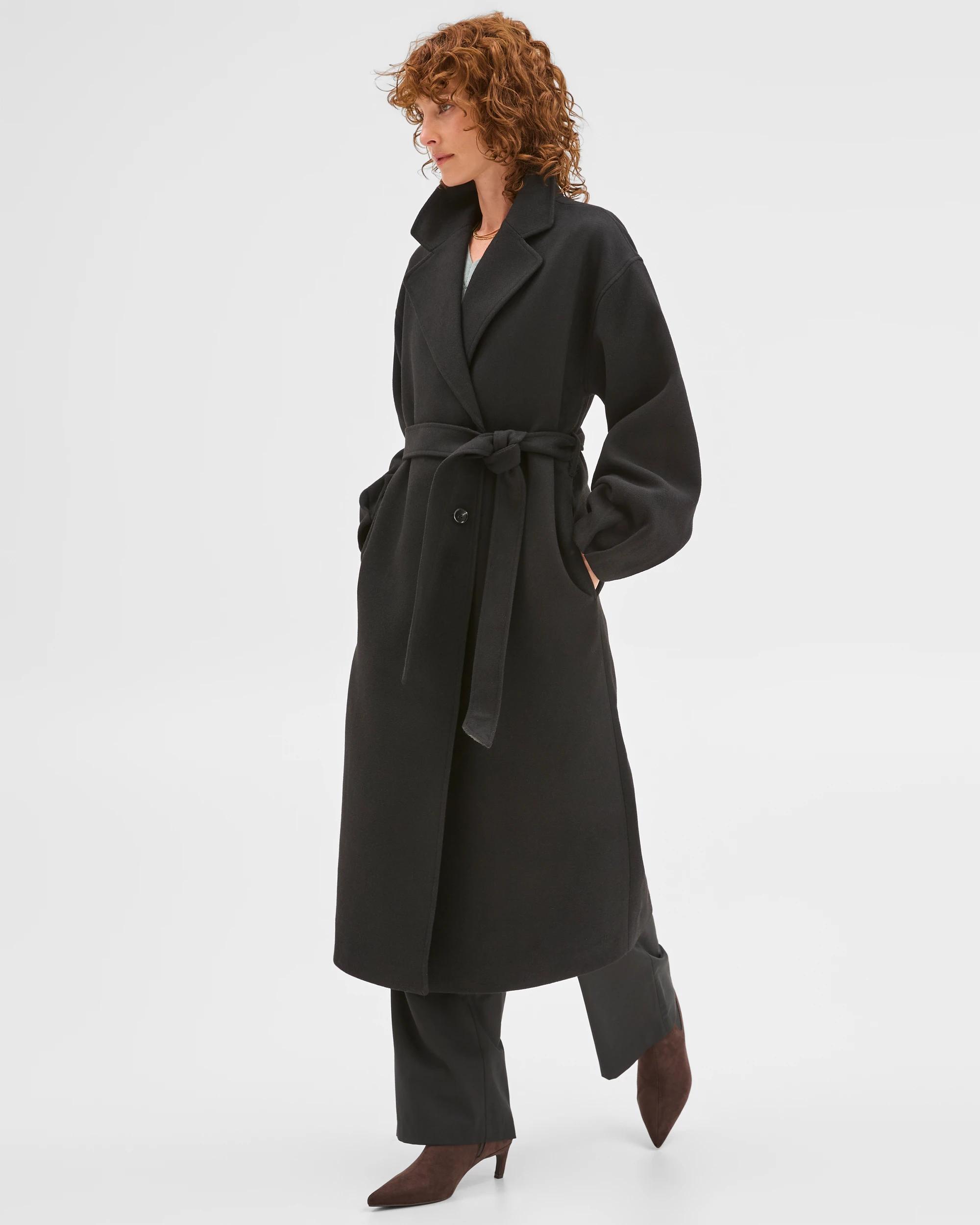 2 Preview Wrap Belted Coat BLACK, 2 of 7