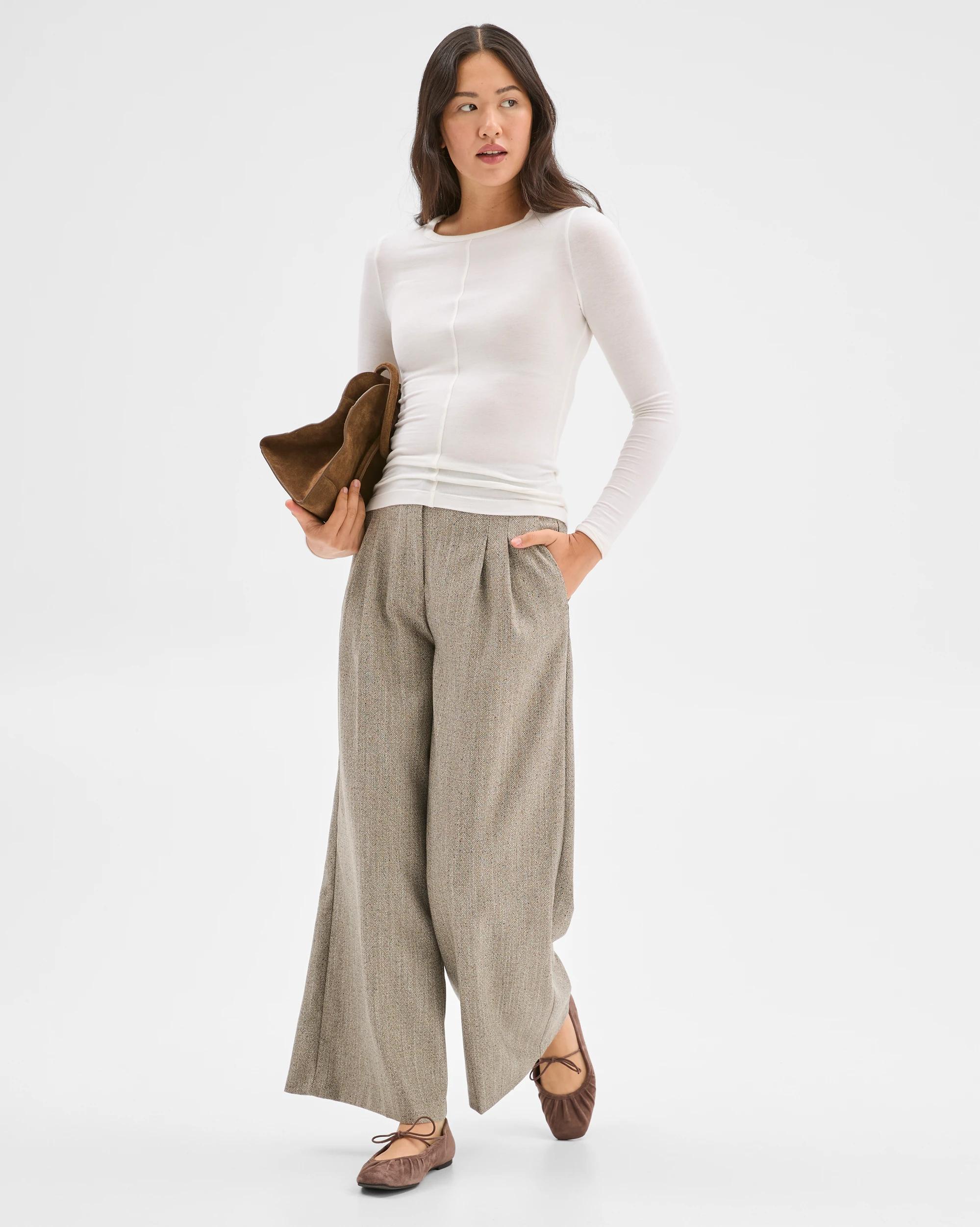 4 Preview Herringbone Wide Leg Pants BROWN TWEED, 4 of 10