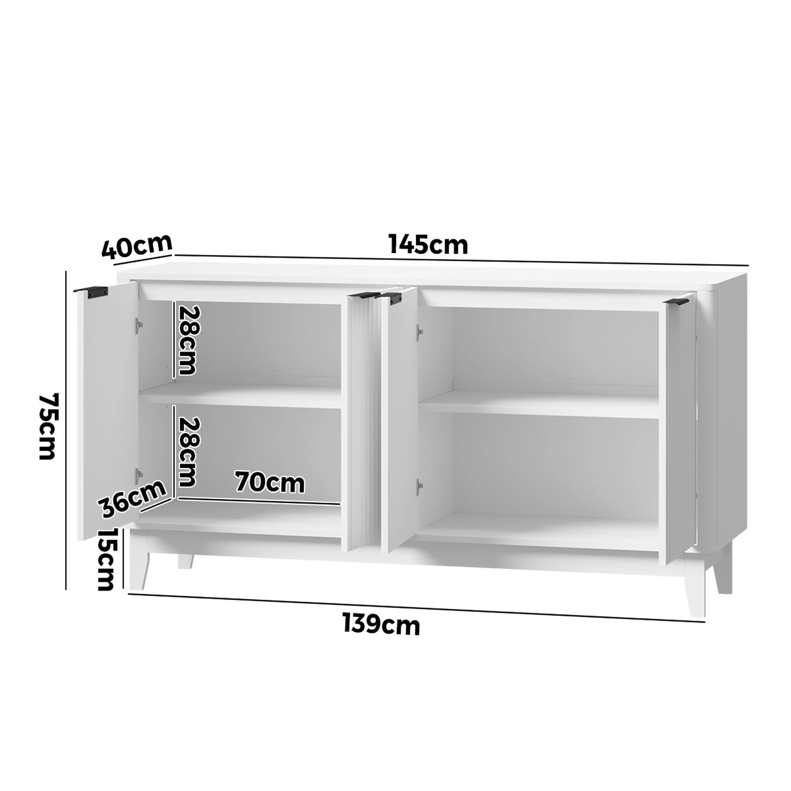 9 Oikiture Buffet Sideboard Cabinet 4 Doors
 - White, 9 of 10