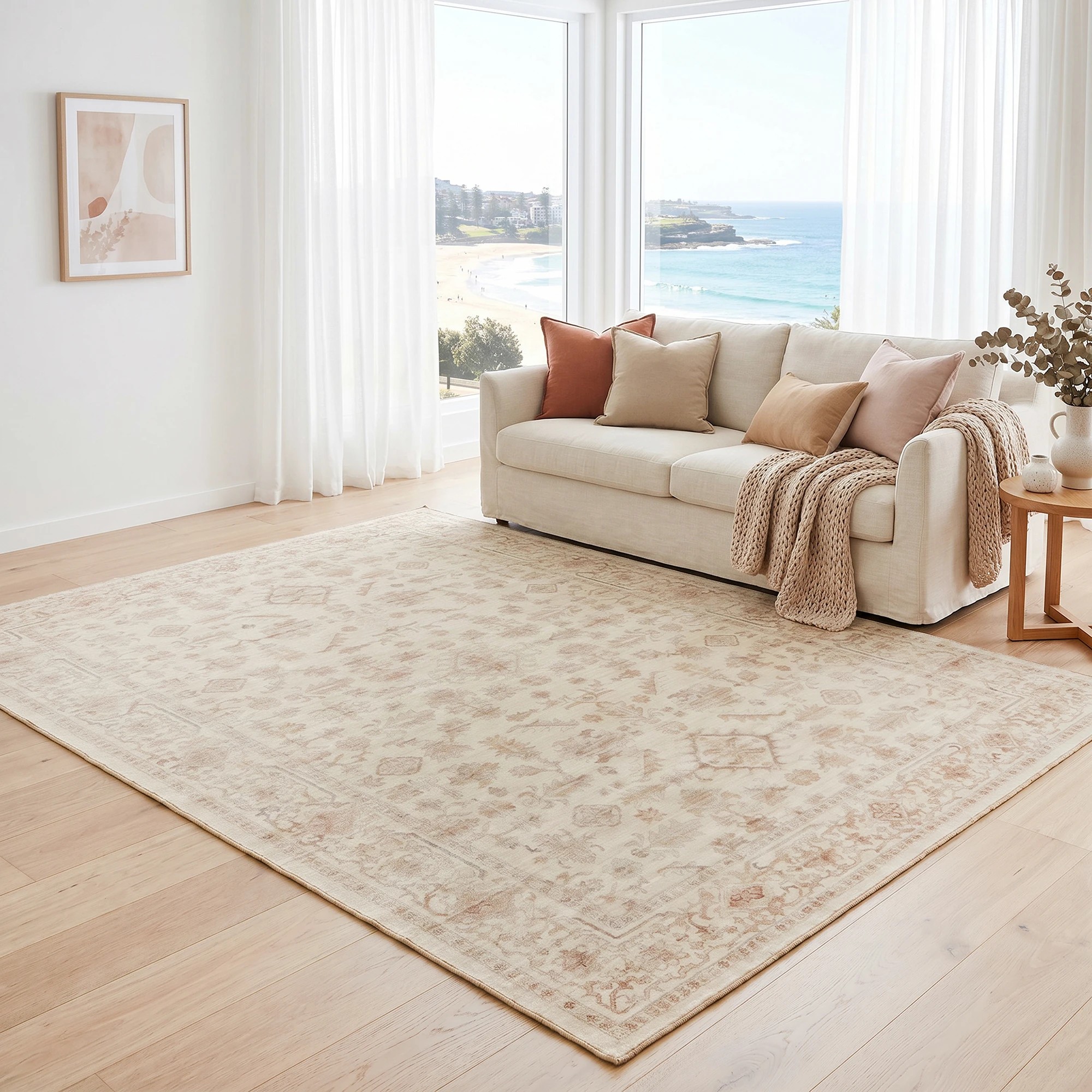 1 Common Ground Rugs Vitality Skye Machine Washable 320x230cm - Extra Large Floor Rug - Beige - Natural, 1 of 8
