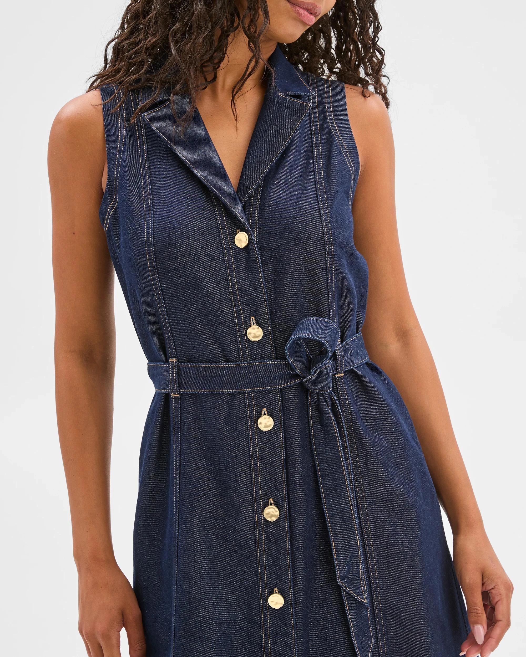 3 Target Denim Sleeveless Denim Belted Midi Shirt Dress RINSEWASH, 3 of 5