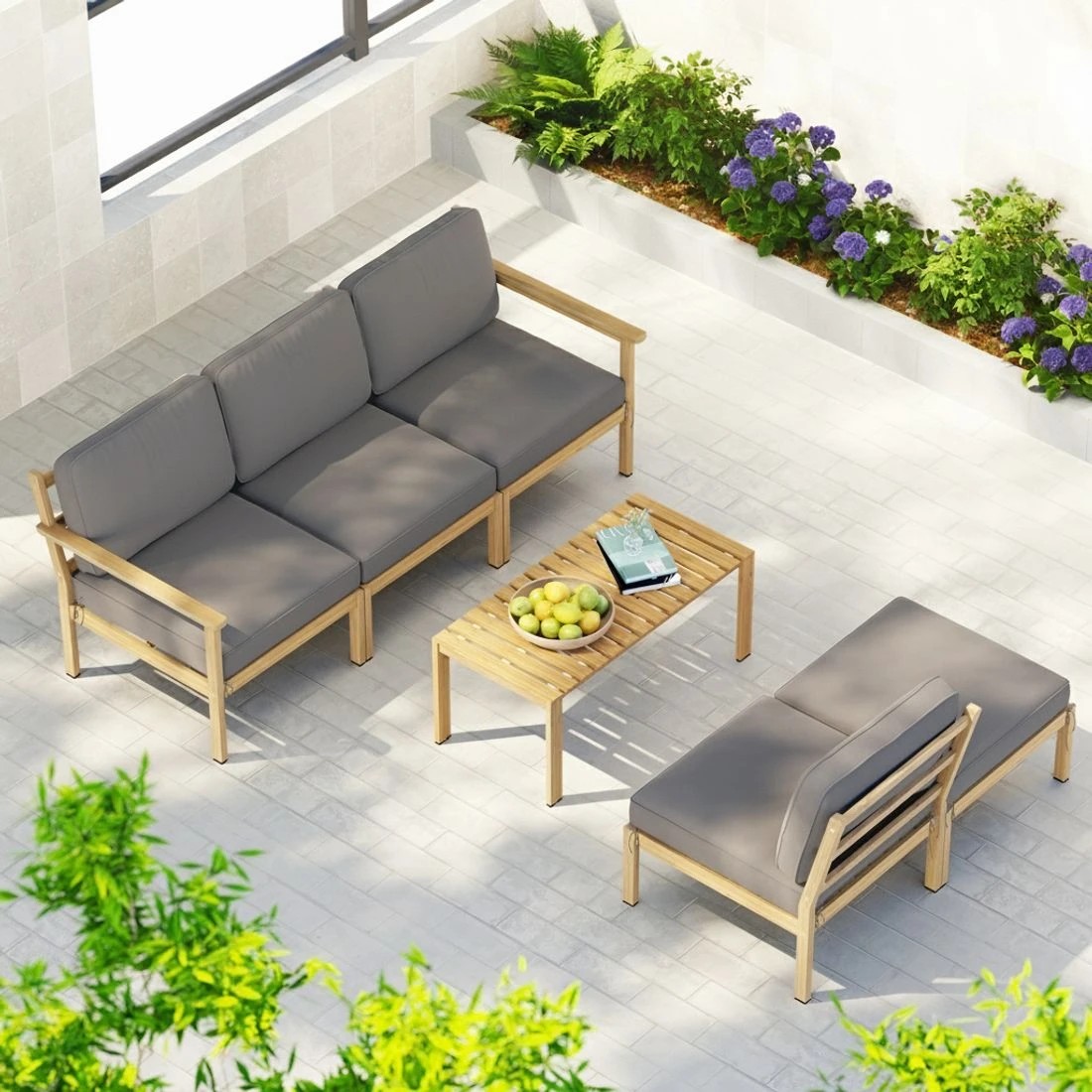 4 Gardeon 5-Seater Outdoor Sofa Set Wooden Lounge Setting - Natural, 4 of 6