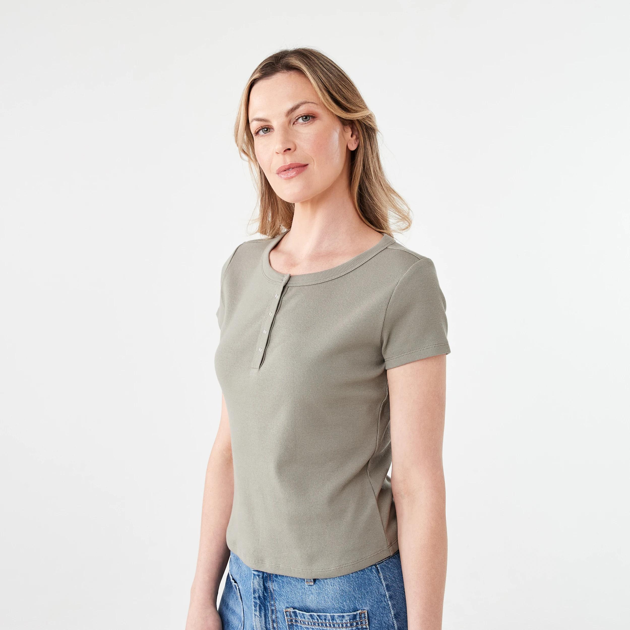 2 Short Sleeve Rib Henley T-shirt LIGHT KHAKI, 2 of 5