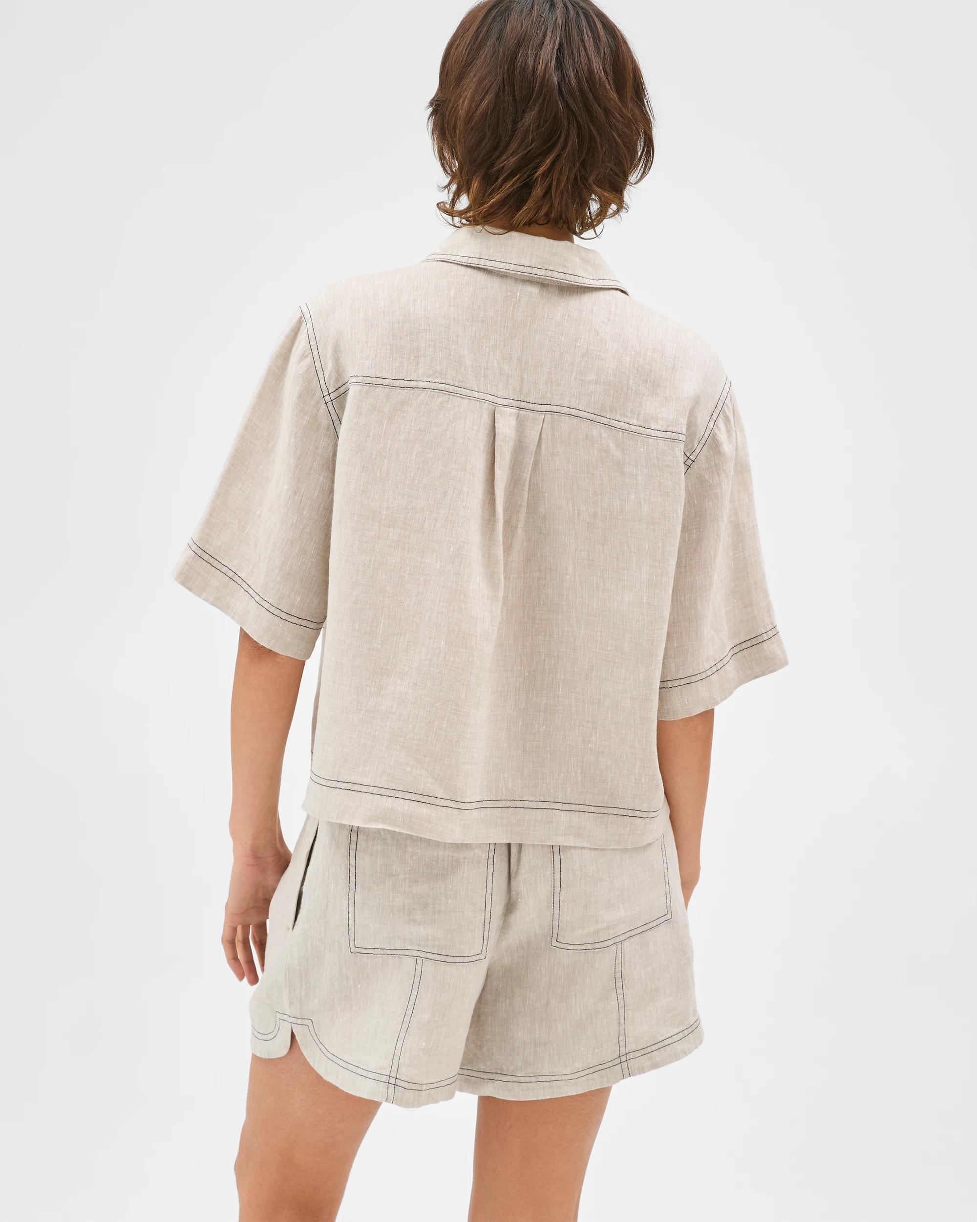 7 Target Woman European Linen Short Sleeve Stitch Detail Shirt FLAX XDYE, 7 of 7