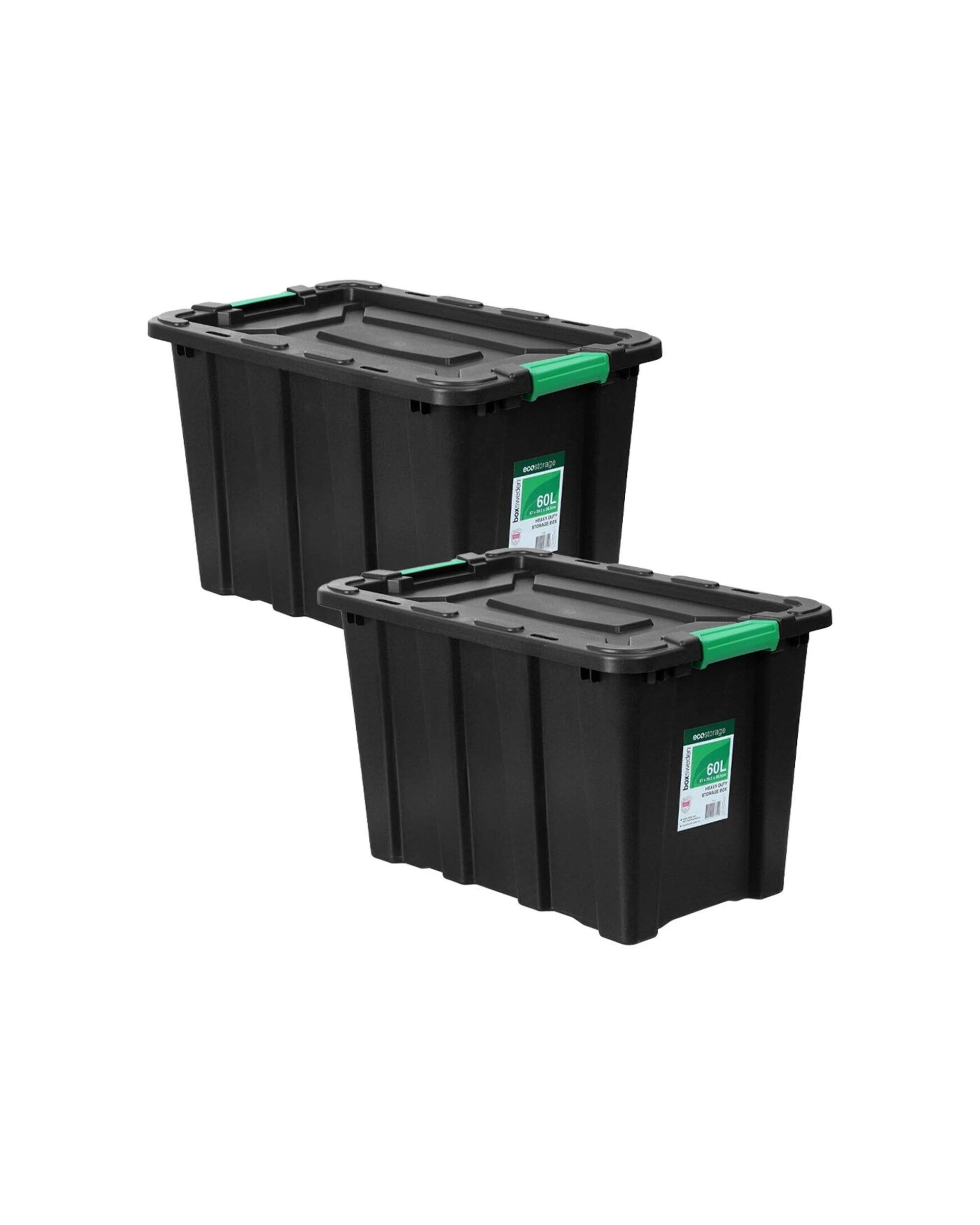 1 Boxsweden 2PK 60 Litre Eco Recycled Storage Tub Heavy Duty Clip Locks Assorted - Black, 1 of 4