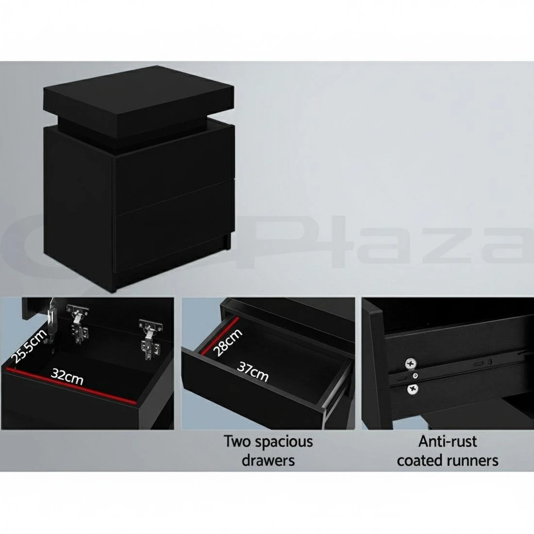 5 Artiss 2X Bedside Table 2 Drawers Lift-up Storage - Black, 5 of 8