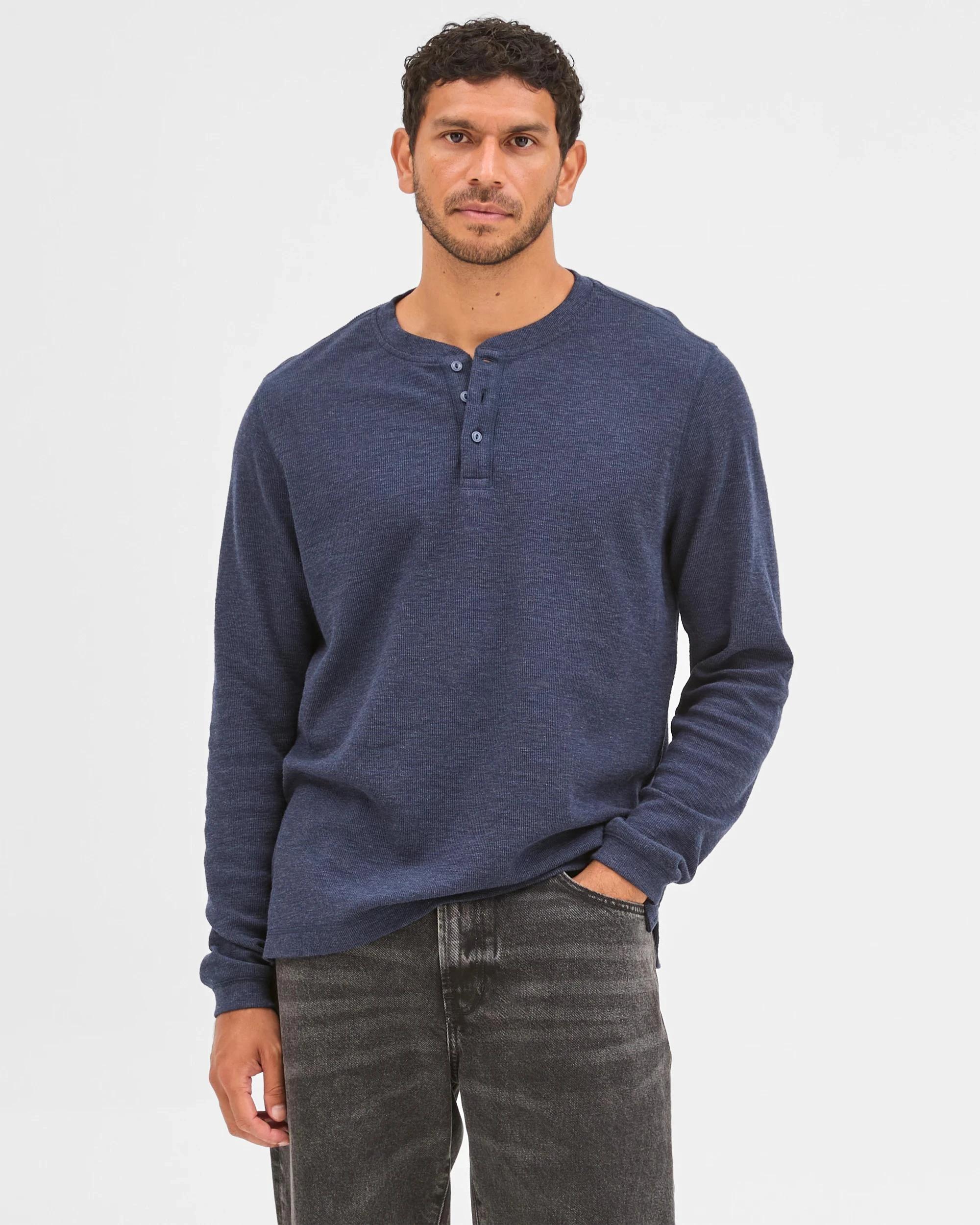 1 Target Australian Cotton Waffle Henley T-Shirt NAVY MARLE, 1 of 6