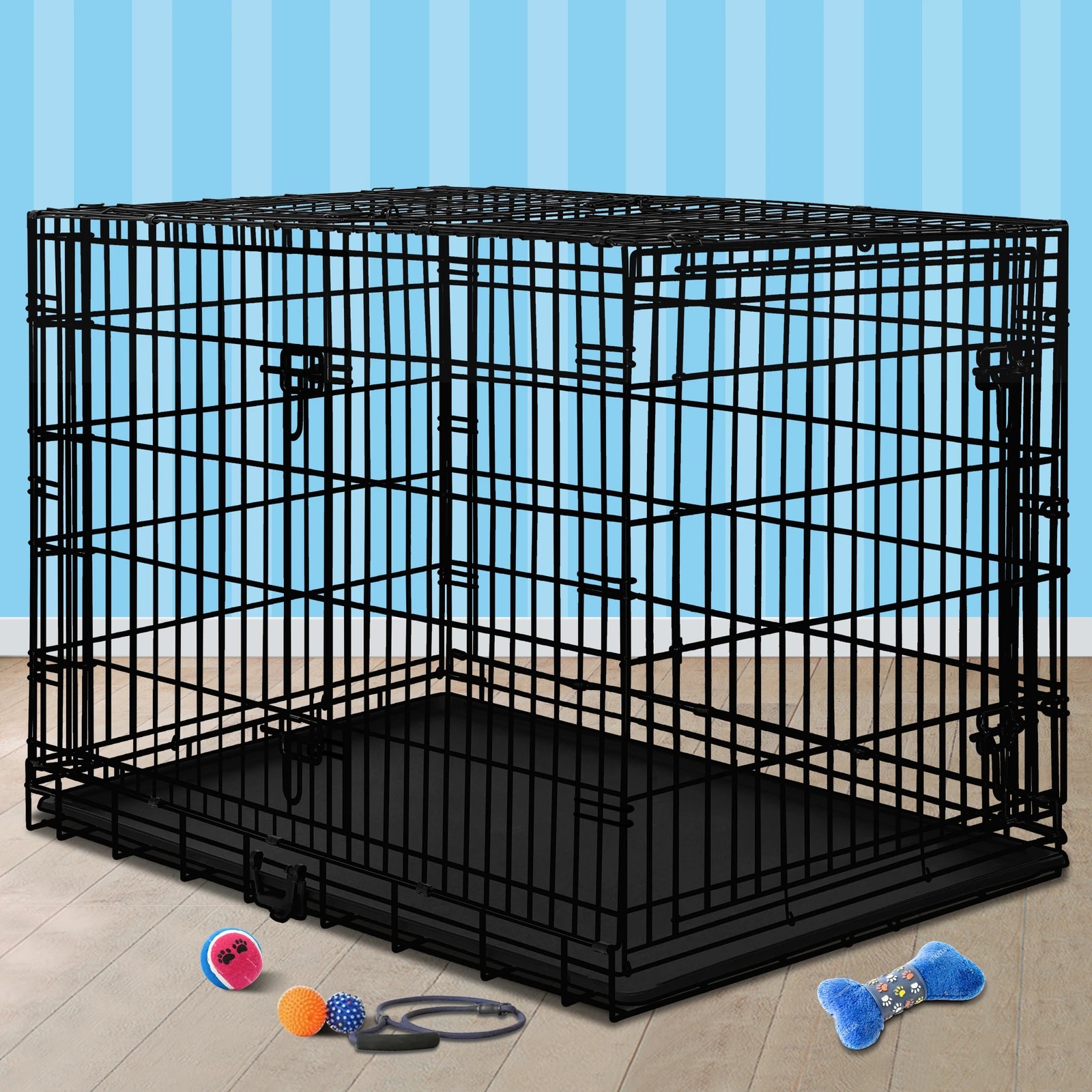 2 Beastie Dog Cage 48 inch Large Pet Crate Kennel Cat Metal Playpen Foldable - Black, 2 of 8