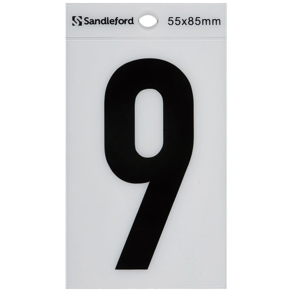 1 Sandleford 9 Self-adhesive Numeral White 85mm, 1 of 1