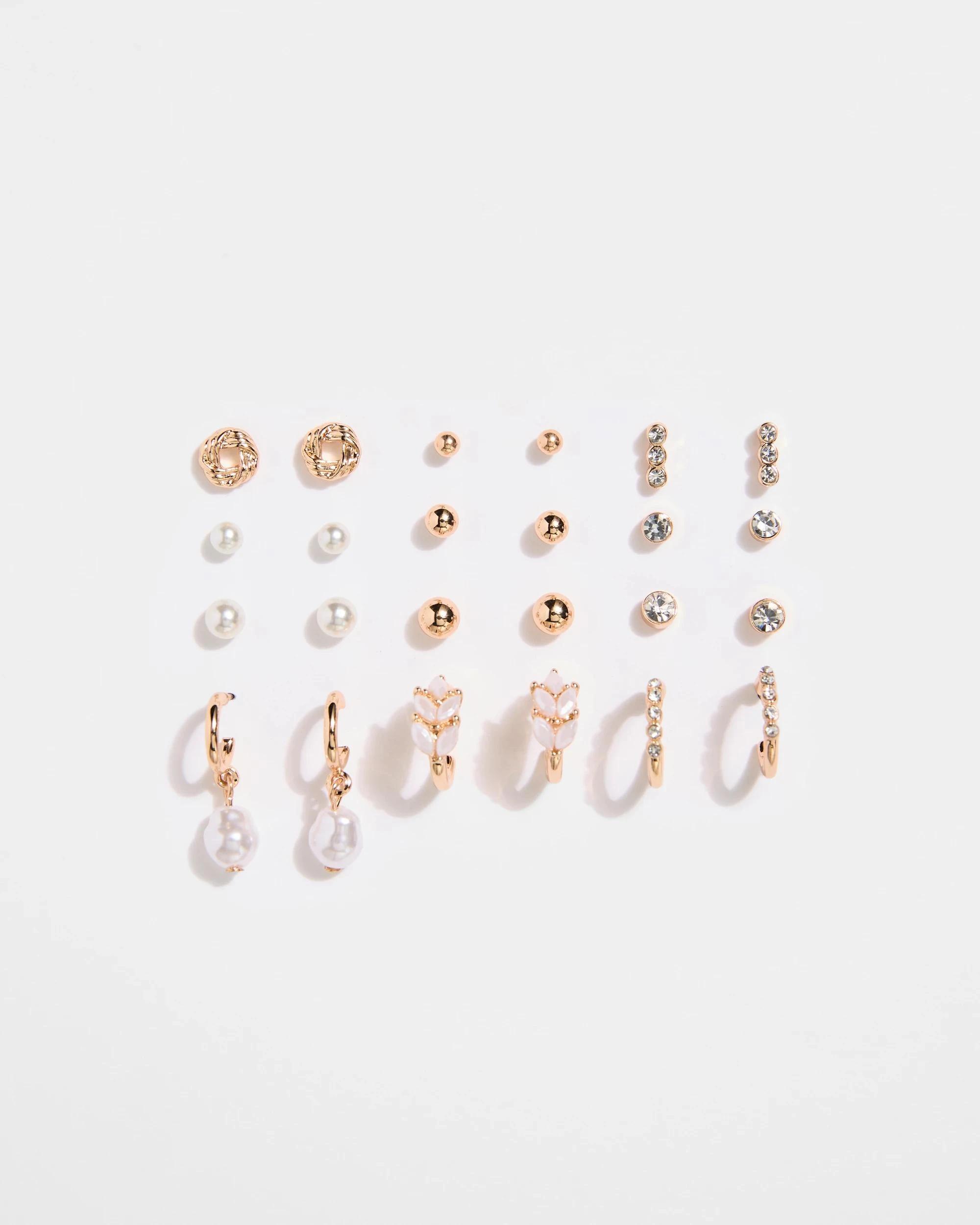 1 Target Woman 12 Pack Faux Pearl Stud Earrings GOLD, 1 of 1