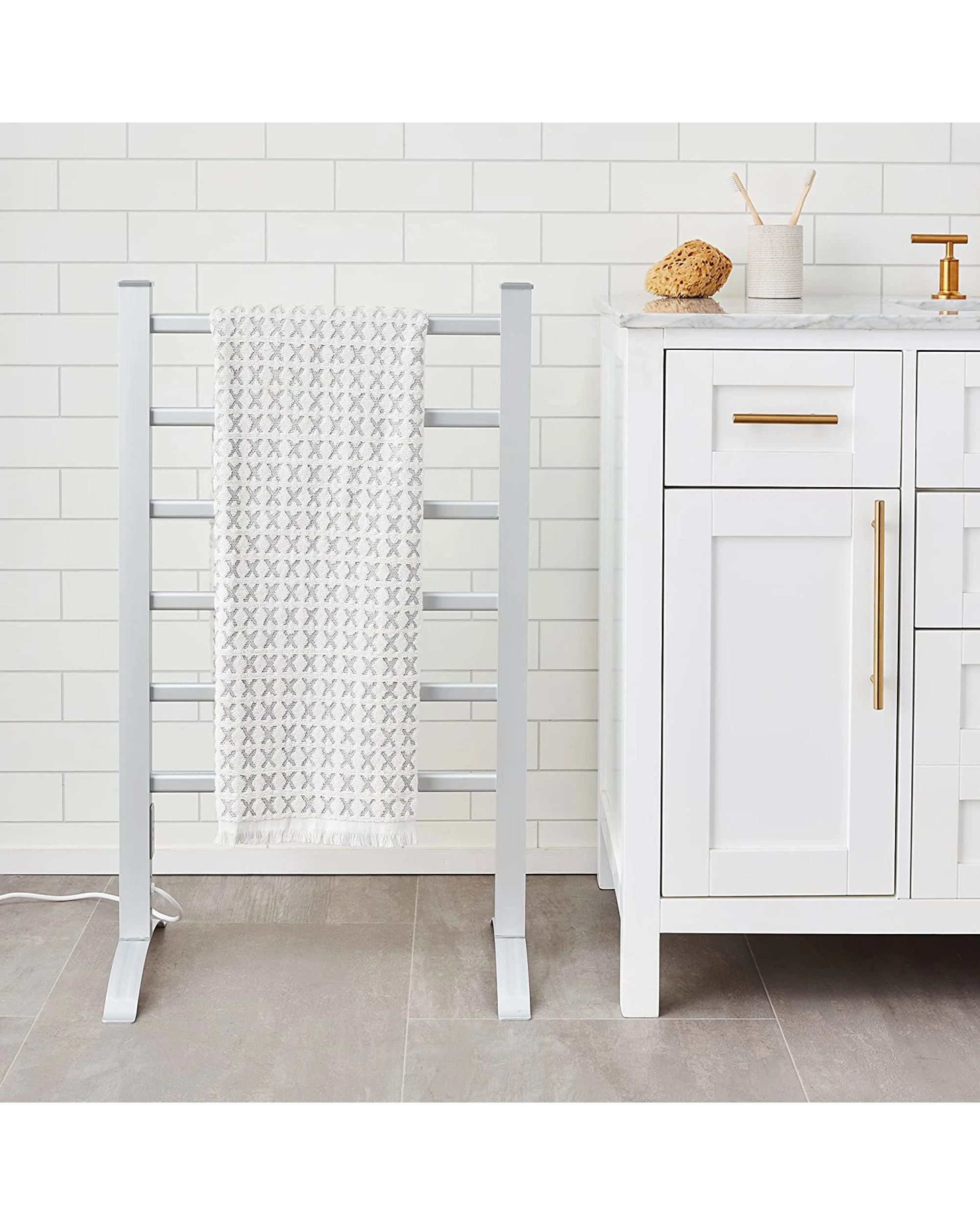 2 Lenoxx Standing Heated Towel Rail Vertical Warming Towel Rack, 2 of 2