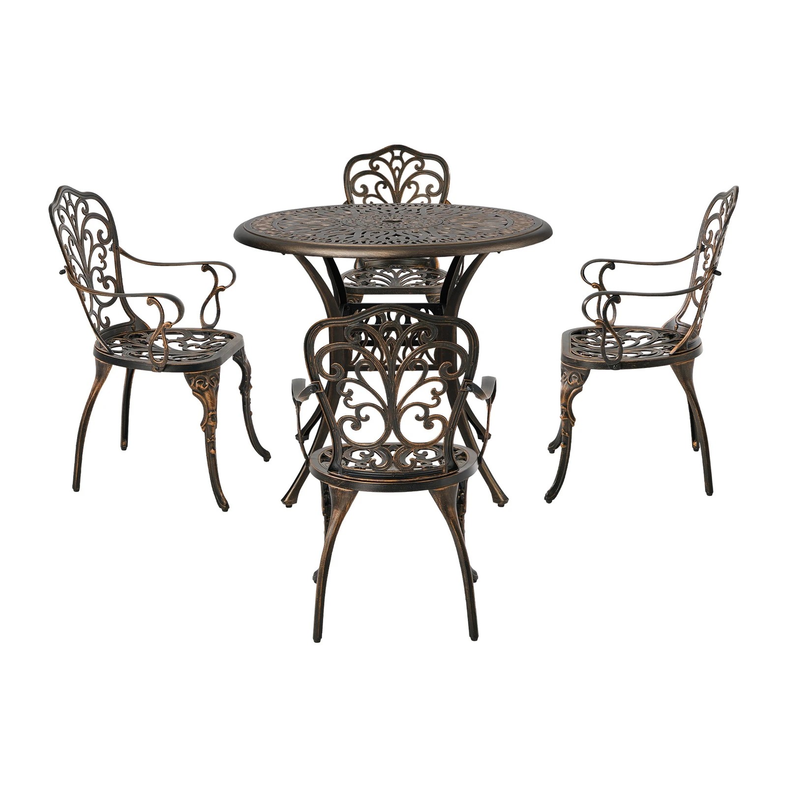 6 Livsip 5 Piece Outdoor Patio Set Table Chairs Bistro Cast Aluminium Furniture - Bronze, 6 of 7