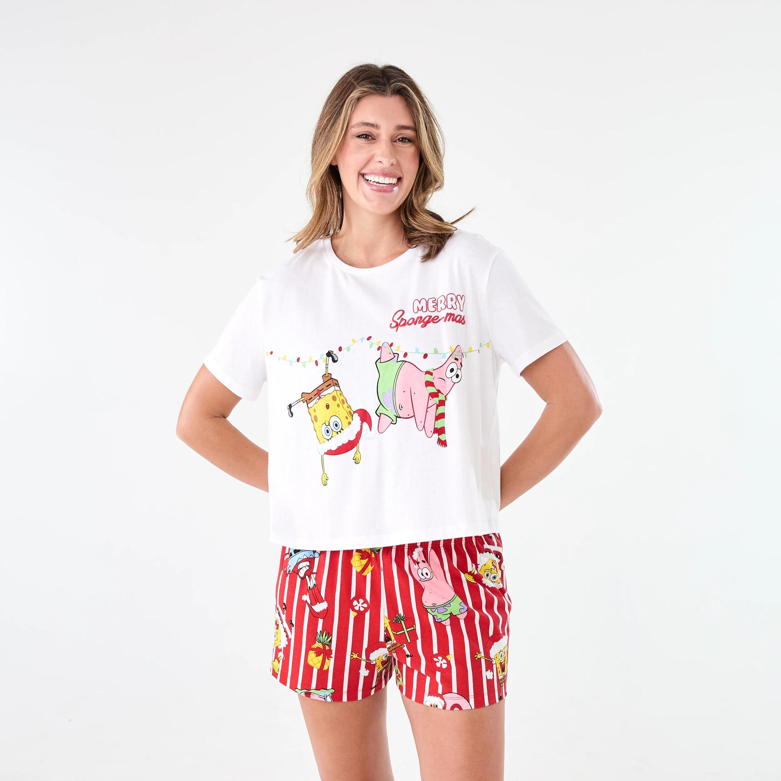 1 SpongeBob License Christmas Knit Family Matching Pyjama Set MERRY SPONGEMAS WHITE, 1 of 7