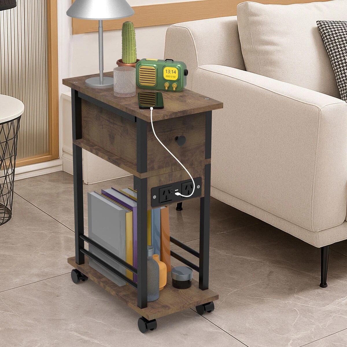3 LUXSUITE Mobile Sofa Bed Side Table Charging Station Narrow, 3 of 7