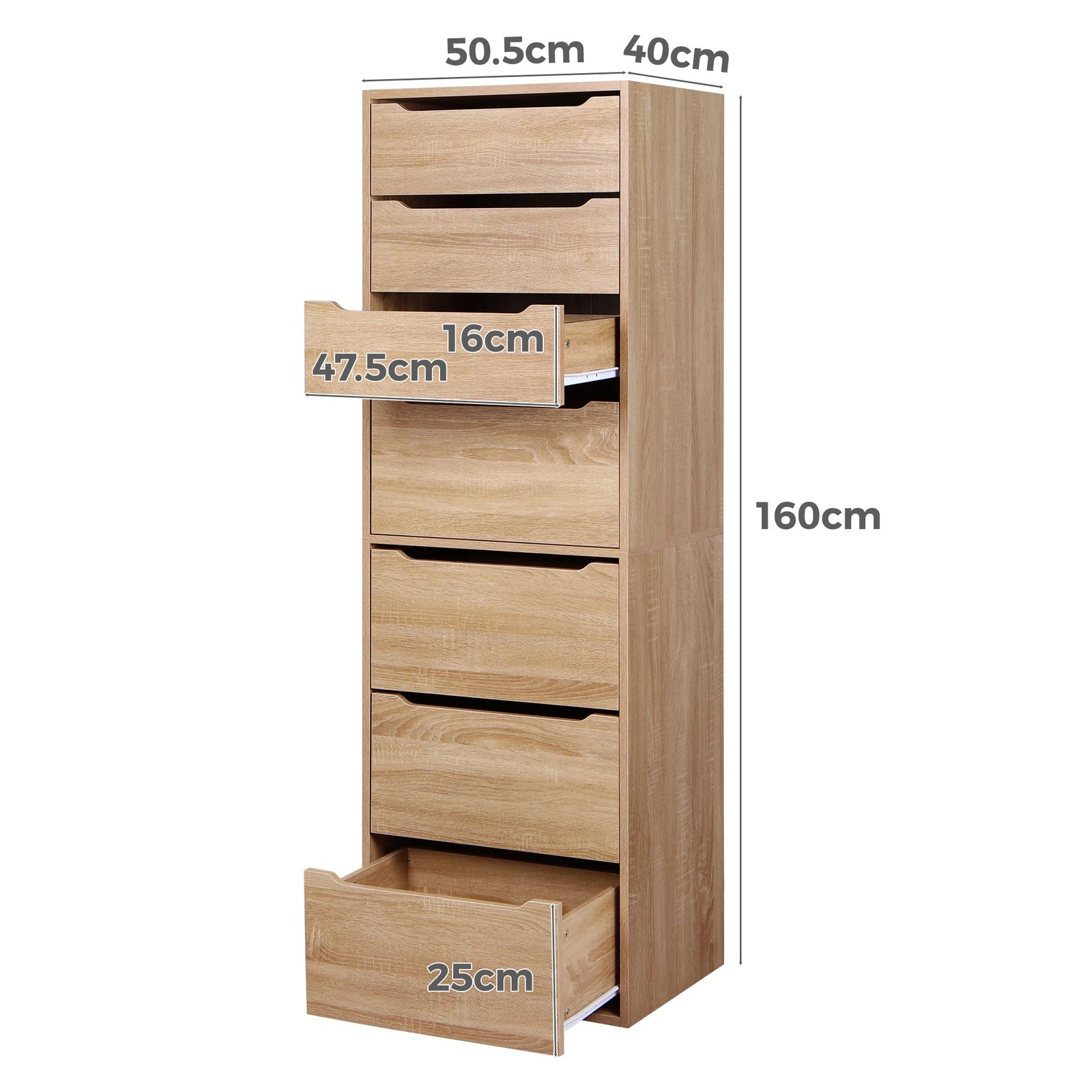 7 Alfordson Chest of 7 Drawers Office Storage Cabinet Tallboy Bedroom - Oak, 7 of 10