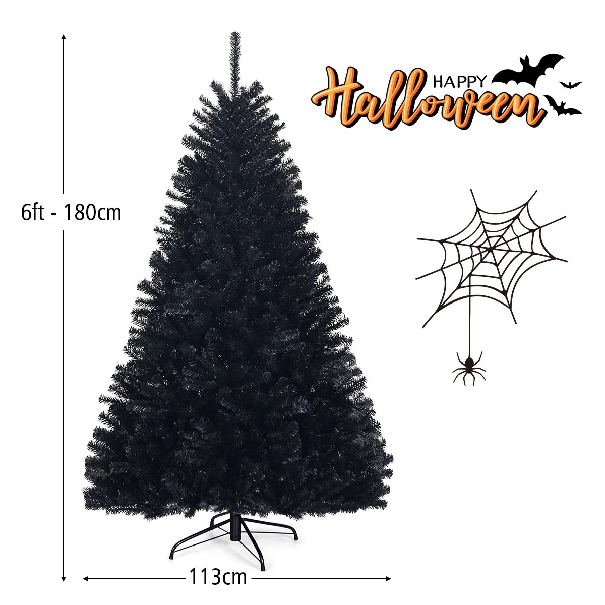 2 Costway 1.8M (6ft) Black PVC Christmas Tree Hinged Xmas Artificial Tree, 2 of 2