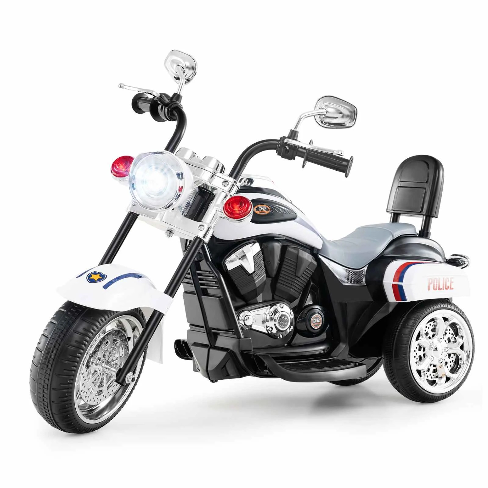 1 Costway 3-Wheeled Motorcycle Saddle Seat Electric Ride on Car - White, 1 of 1