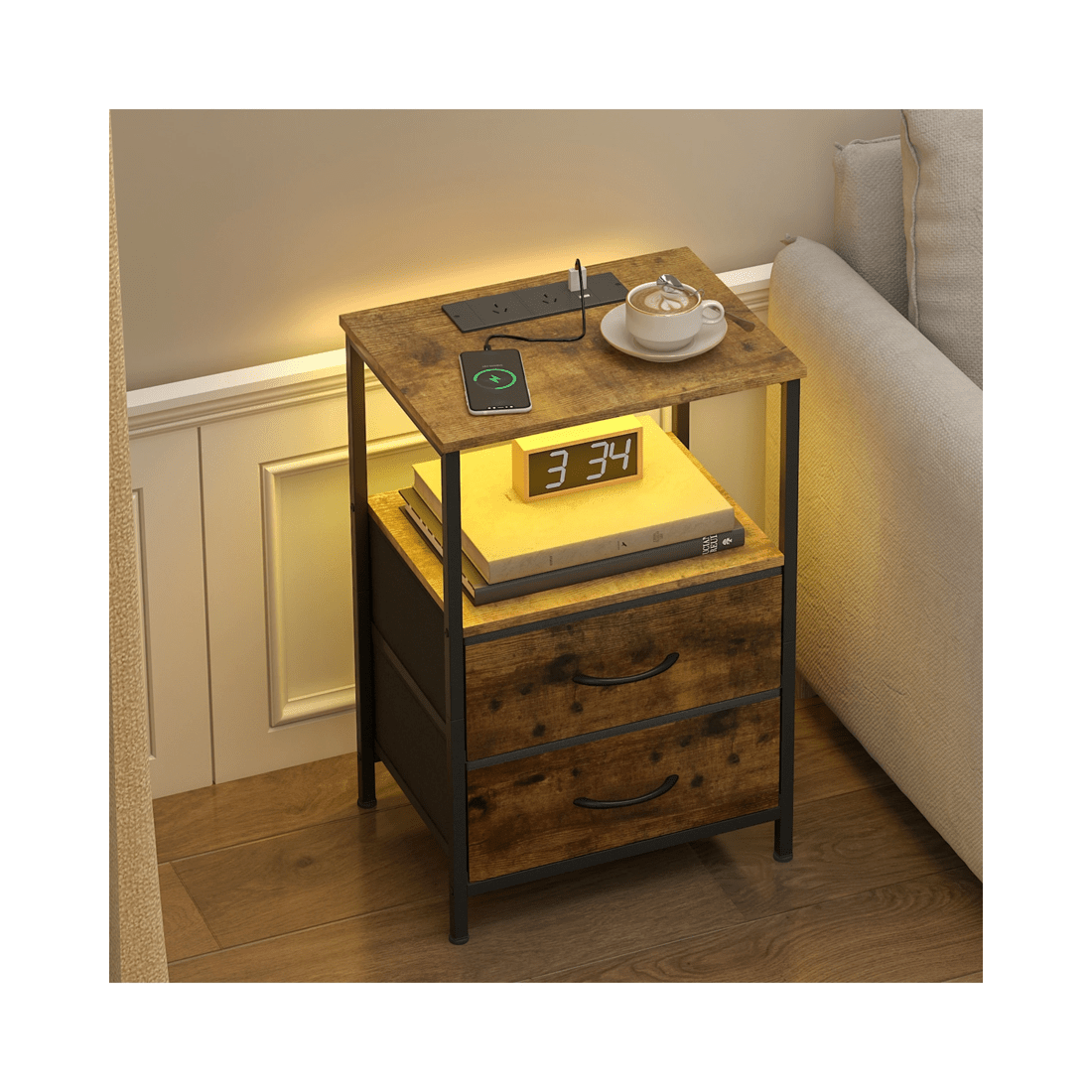 4 Advwin Led Bedside Table Set Of 2 Charging Station Nightstand, 4 of 6