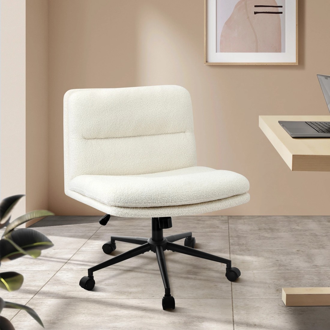 2 Oikiture Armless Office Desk Chair Boucle
 - White, 2 of 10