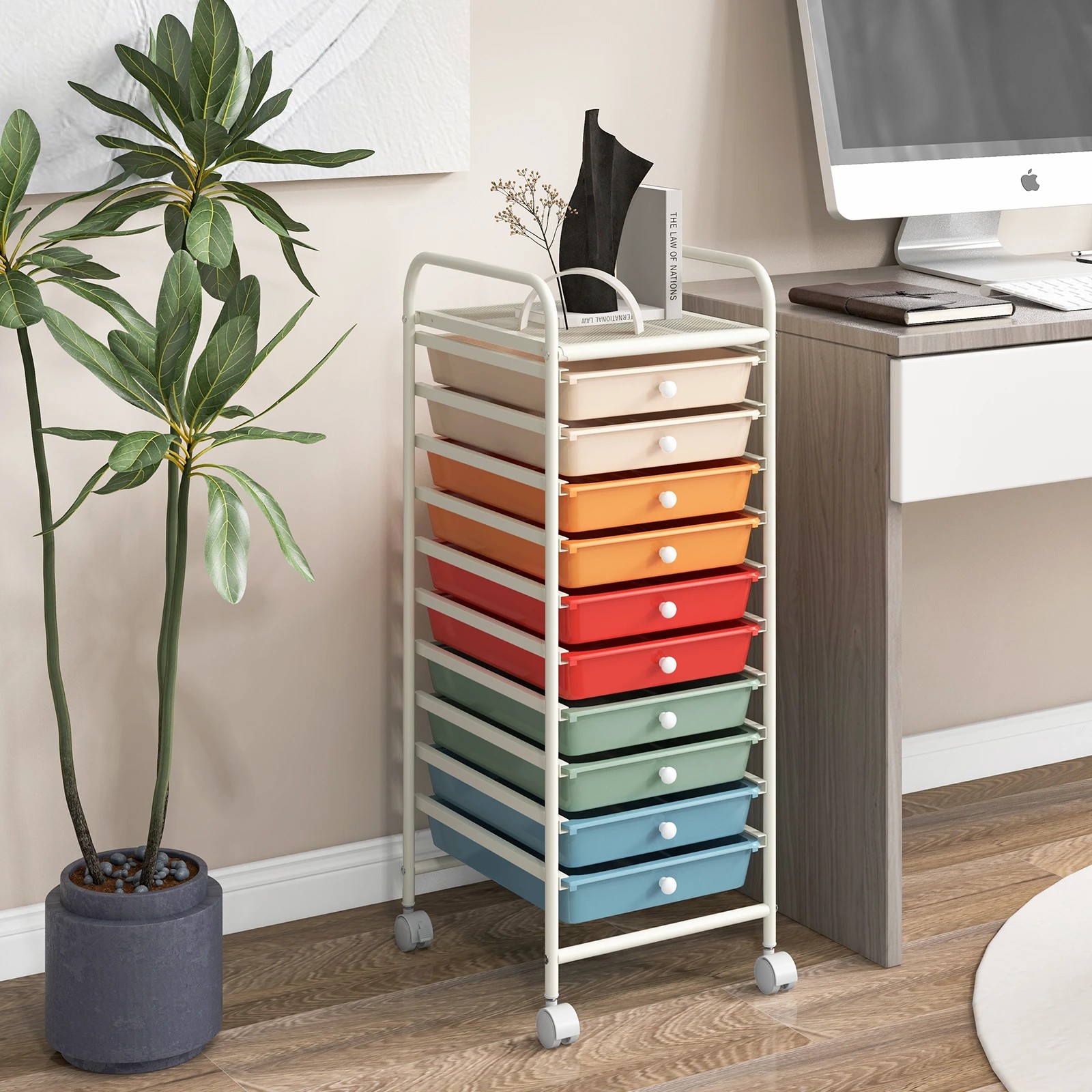 4 Costway 10 Drawers Rolling Storage Cart Mobile Utility Trolley - Multi, 4 of 4