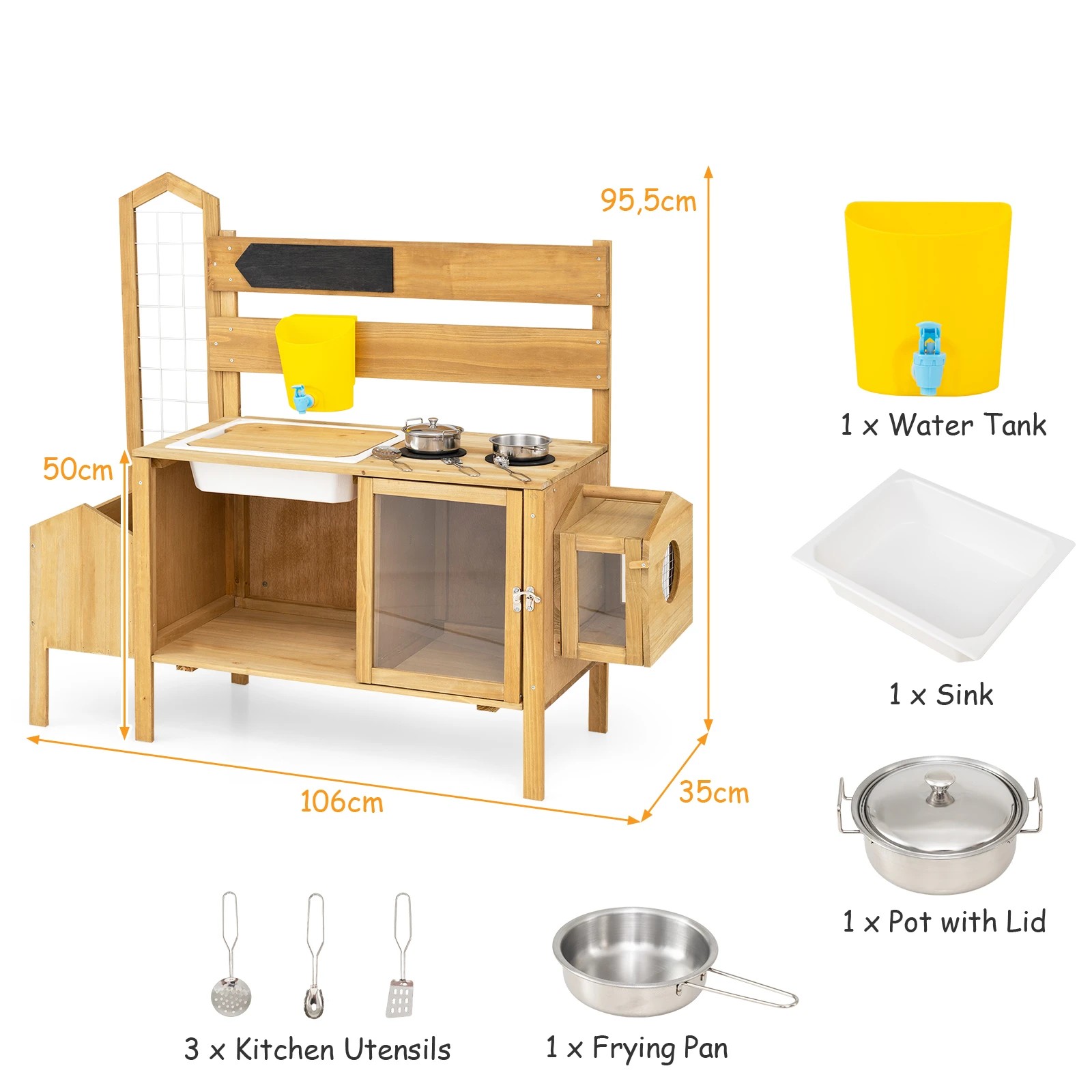 2 Costway Mud Kitchen Pretend Play Kitchen Outdoor Wooden Playset Detachable Bird Cage - Natural, 2 of 4
