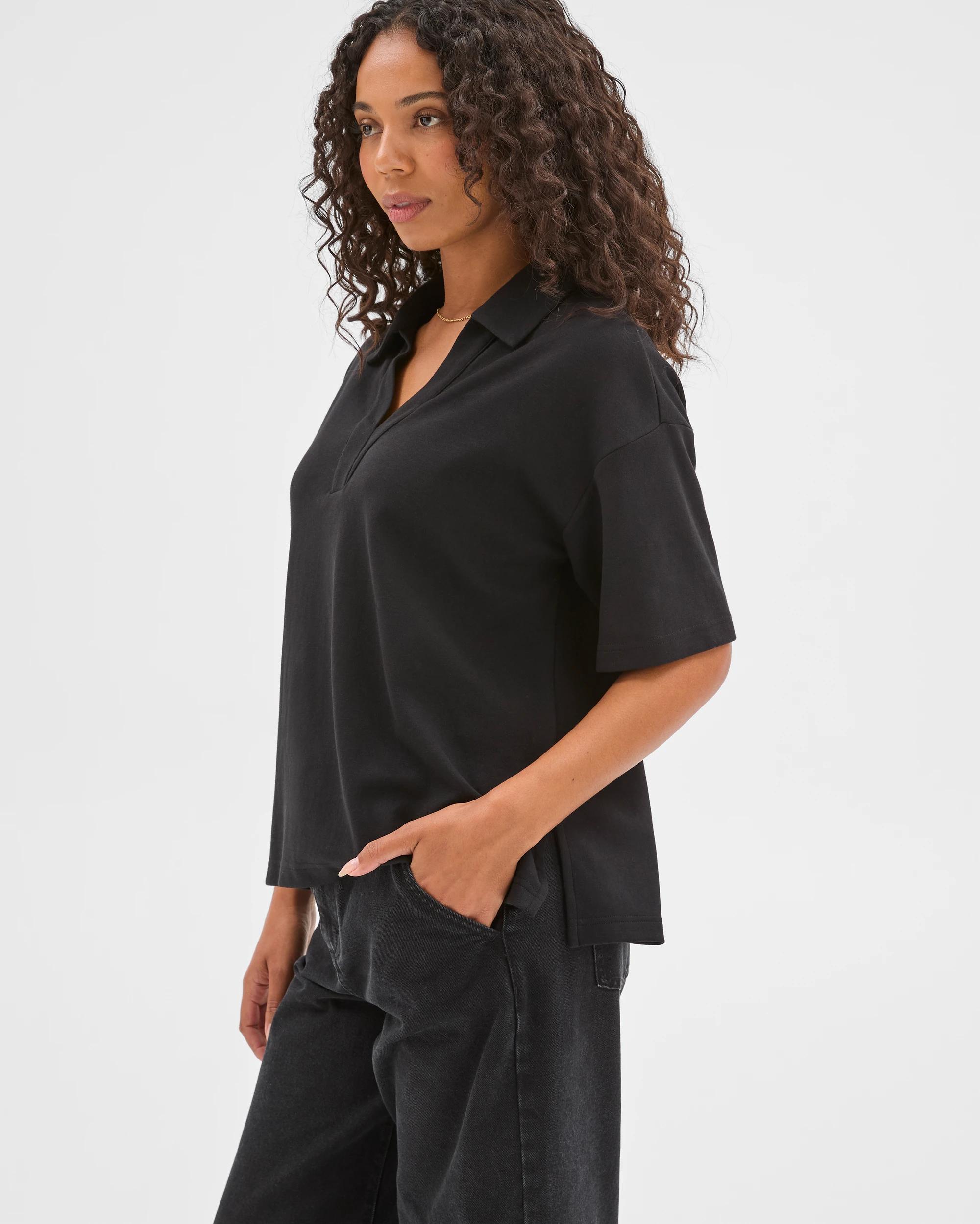 6 Target Woman Australian Cotton Blend Interlock Polo Neck T-Shirt BLACK, 6 of 7