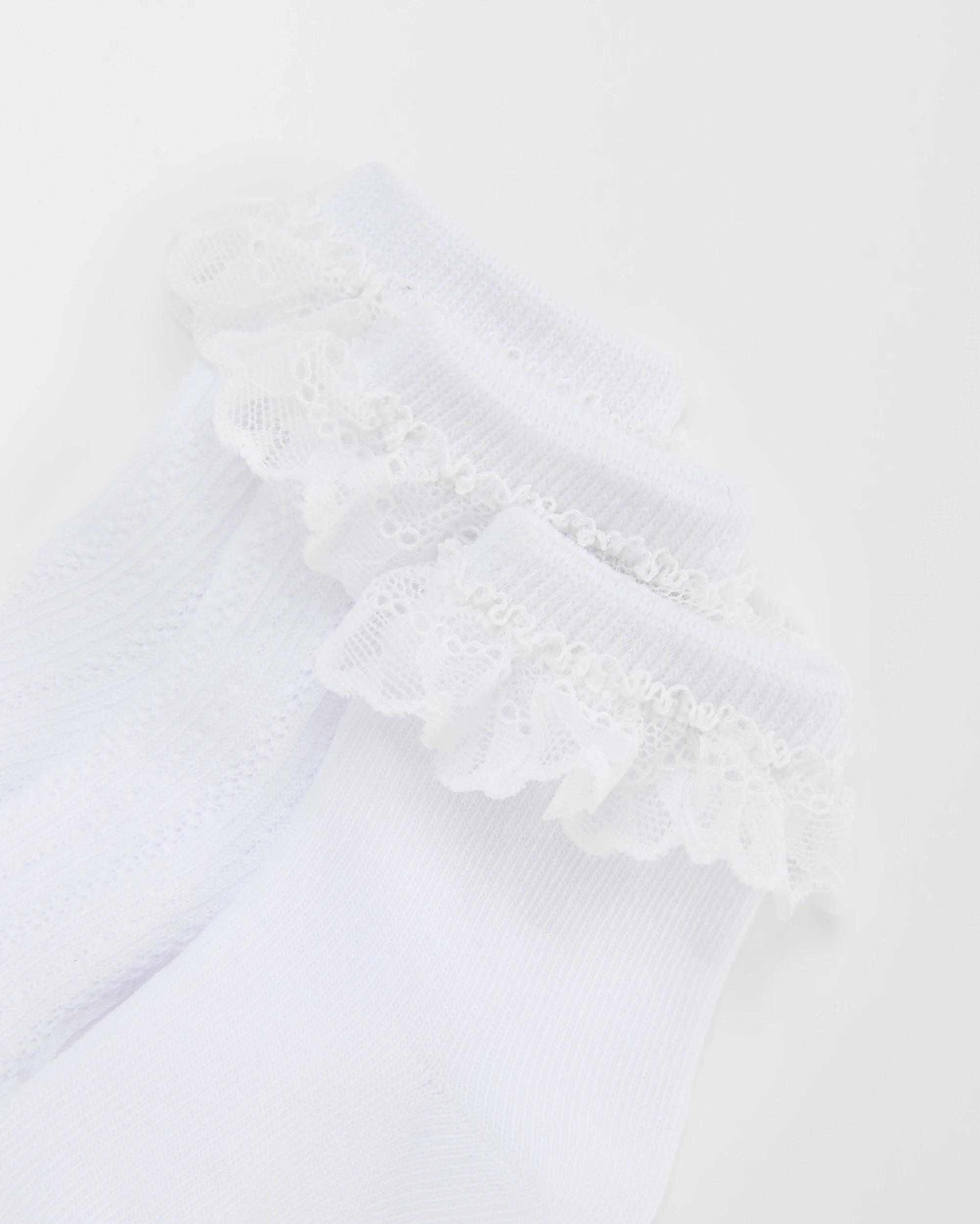 2 Target Baby Baby Australian Cotton Blend 3 Pack Textured Lace Trim Socks WHITE, 2 of 3