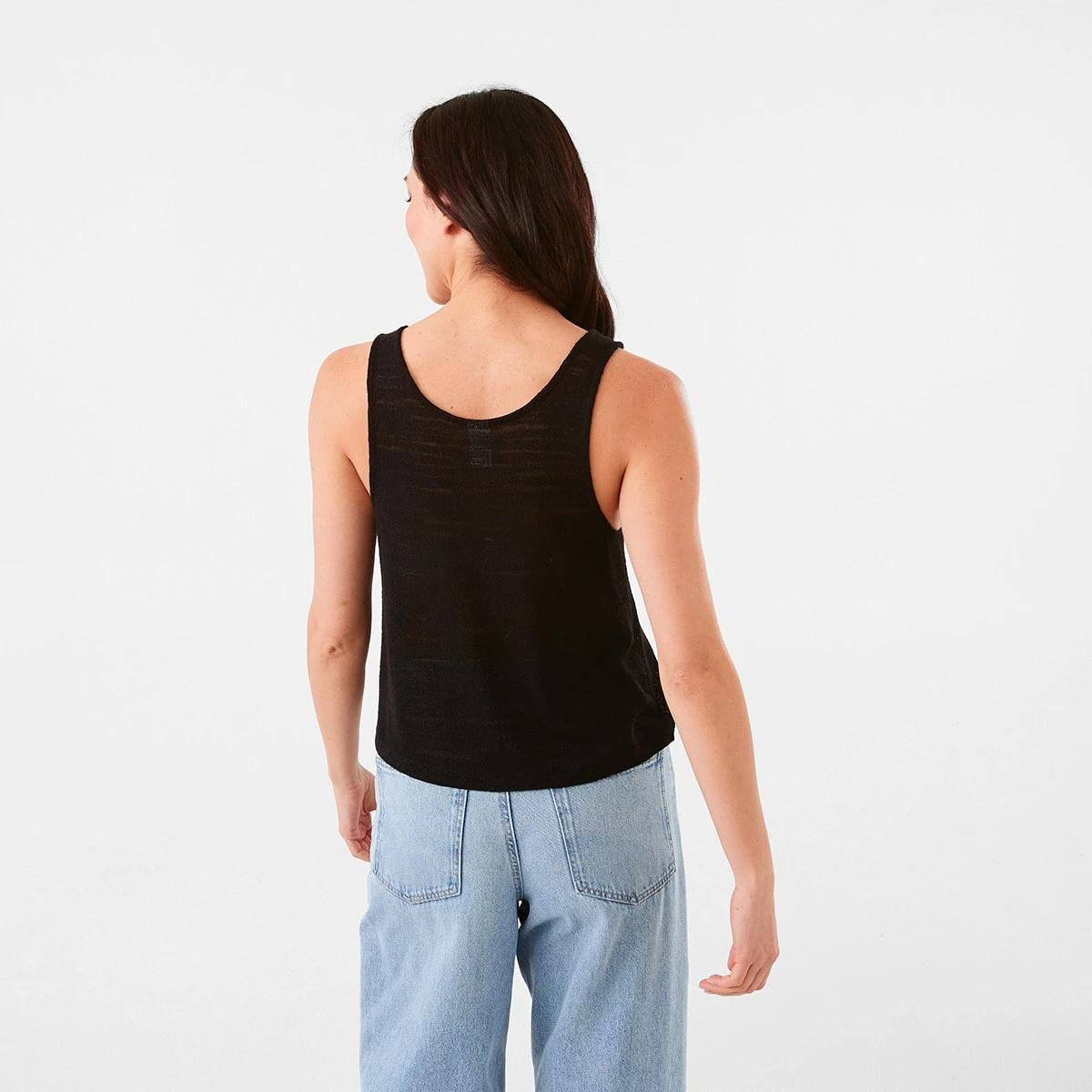 3 Sleeveless Textured Relaxed Tank Black, 3 of 6